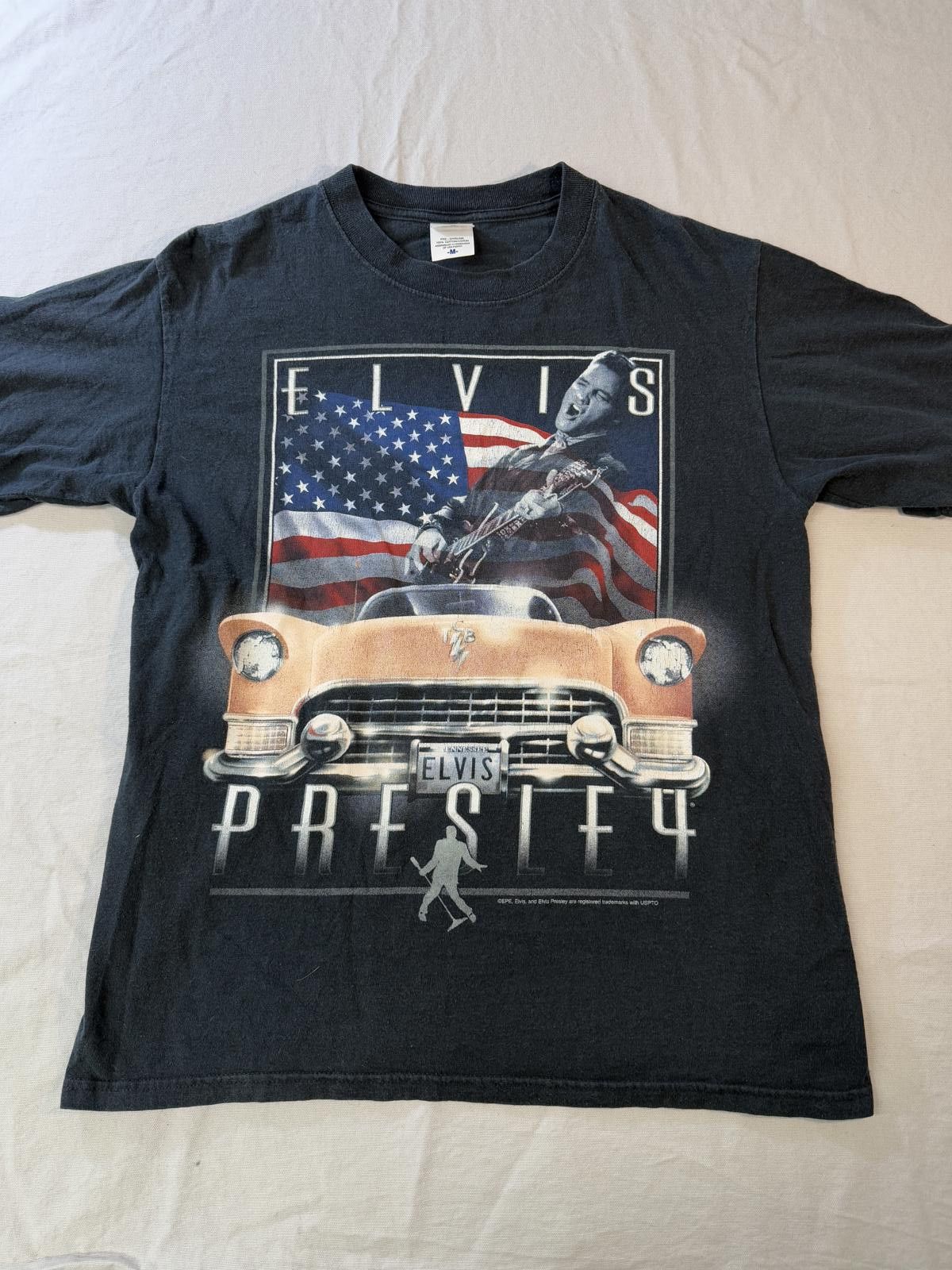 Anvil Y2K Elvis Presley T-shirt Cadillac American Flag Tee - M Size US M / EU 48-50 / 2 - 1 Thumbnail