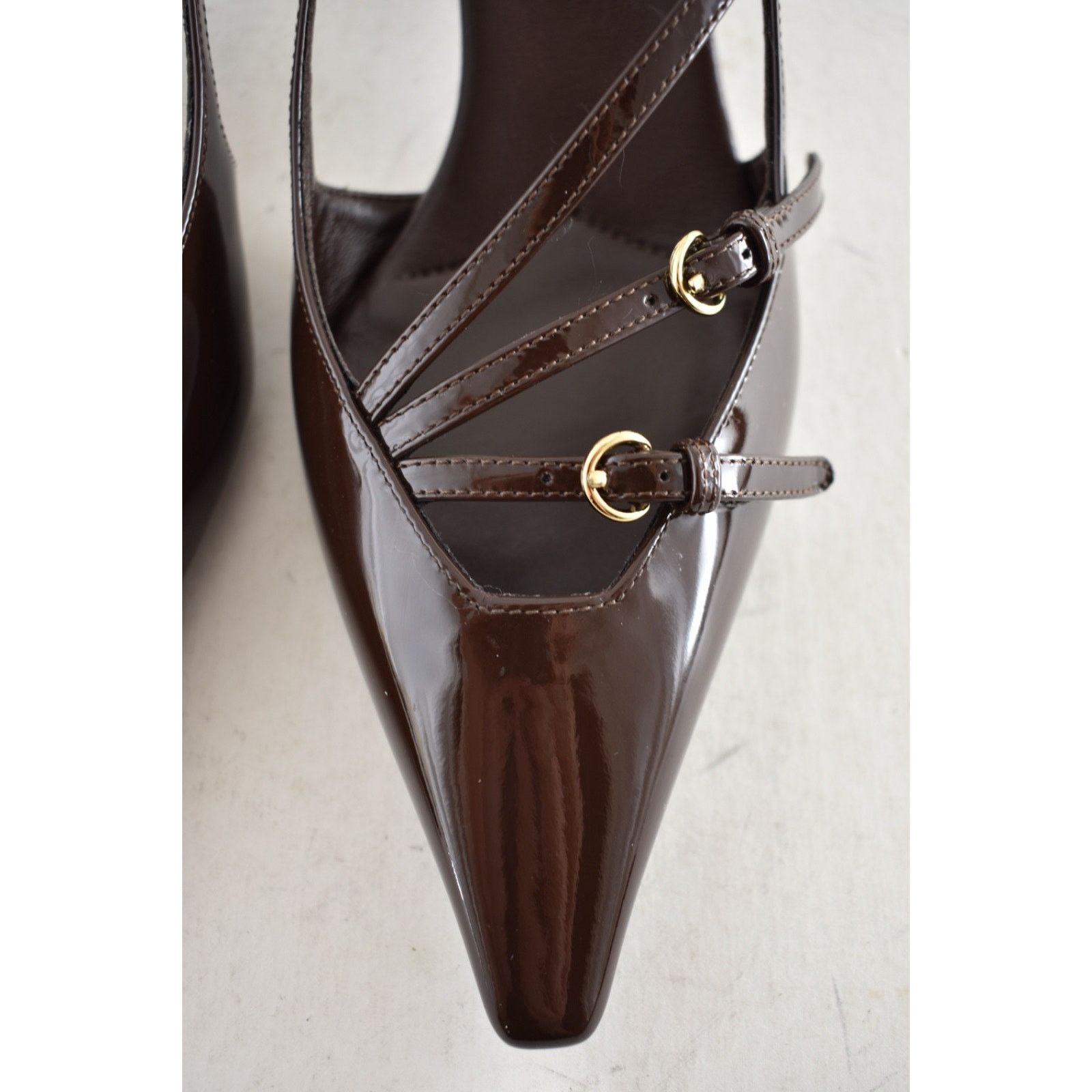 Miu Miu Miu Miu Cacao Brown Patent Buckle Trio Kitten Heel 38 Size US 8 / IT 38 - 9 Thumbnail
