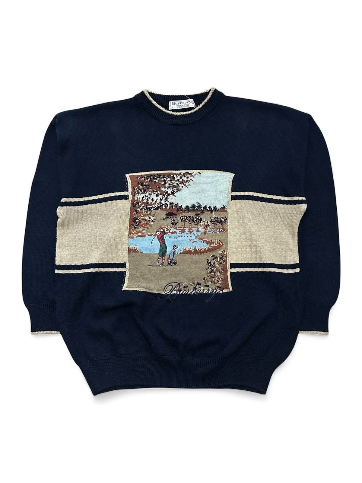 Burberry Vintage Burberrys Golf Logo Knitted Sweater Made in England Size US M / EU 48-50 / 2 - 1 Thumbnail