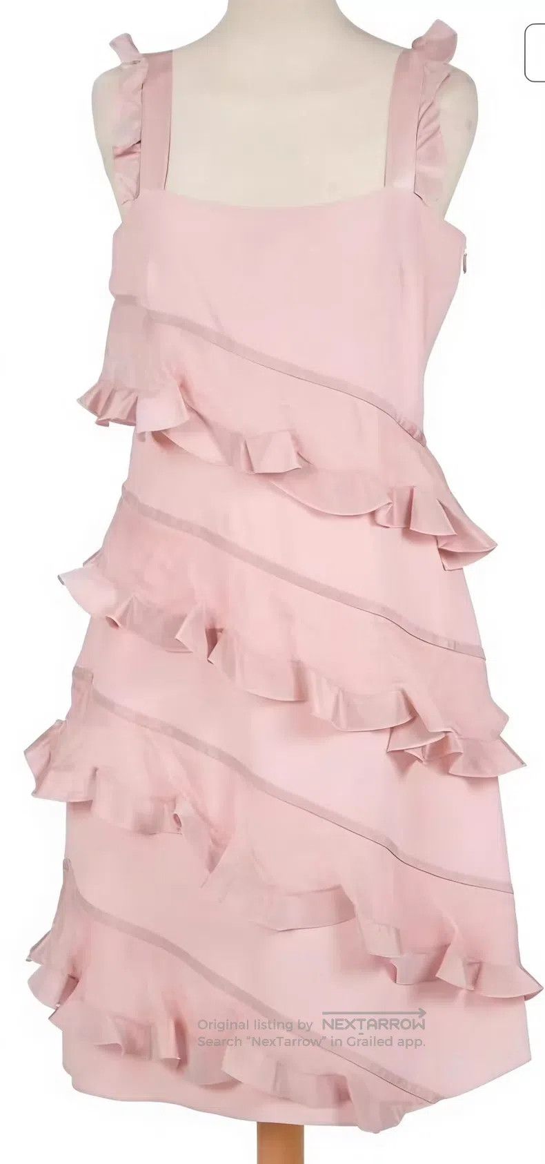Valentino Valentino Pink diagonal ruffled square neck silk acetic dr Size L / US 10 / IT 46 - 2 Thumbnail