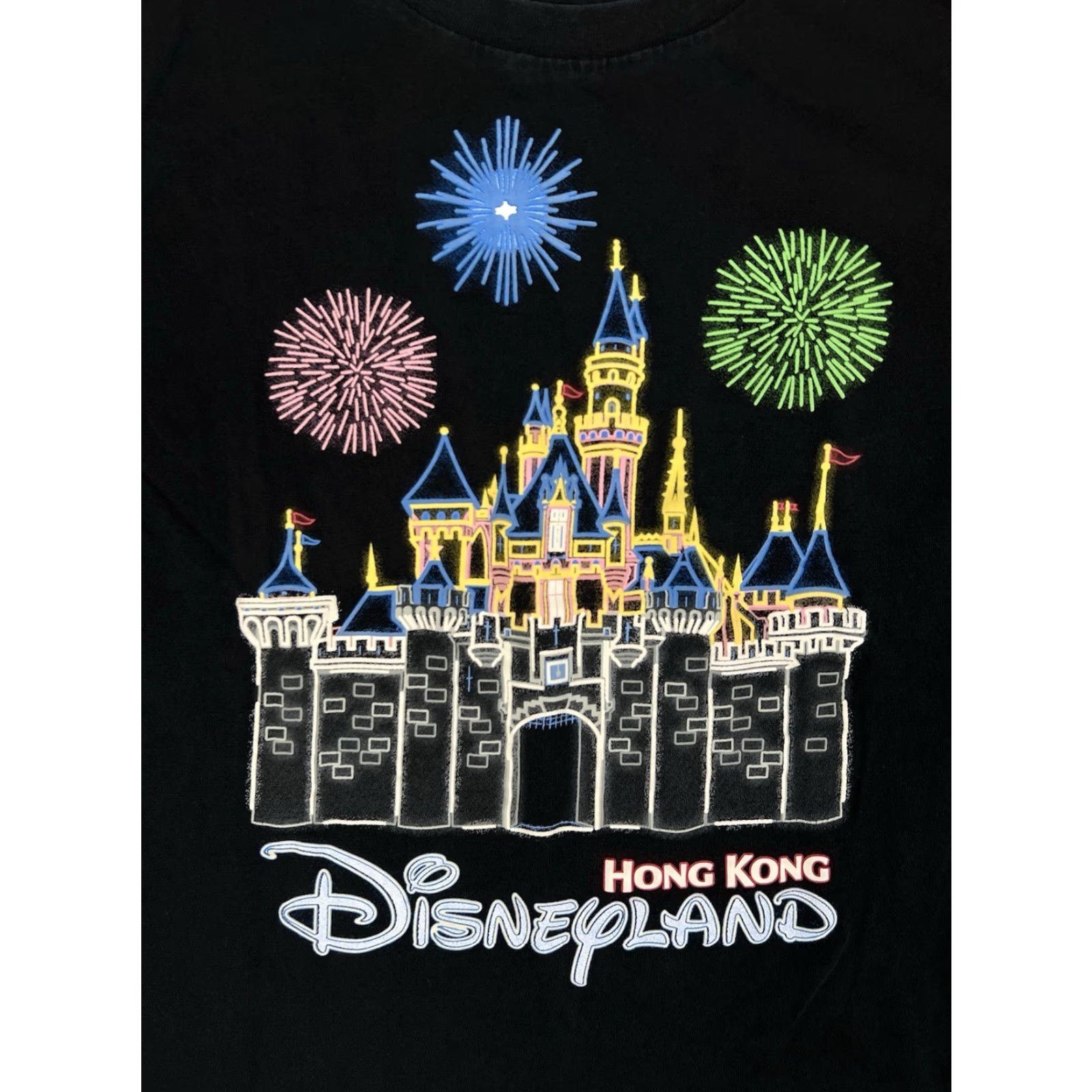 Disney VINTAGE Disney Hong Kong Disneyland T-Shirt Women’s M Black Cotton Pullover Short Sleeve Mickey Mouse Castle Neon 90s Cartoon Designer Womens Size M / US 6-8 / IT 42-44 - 2 Thumbnail