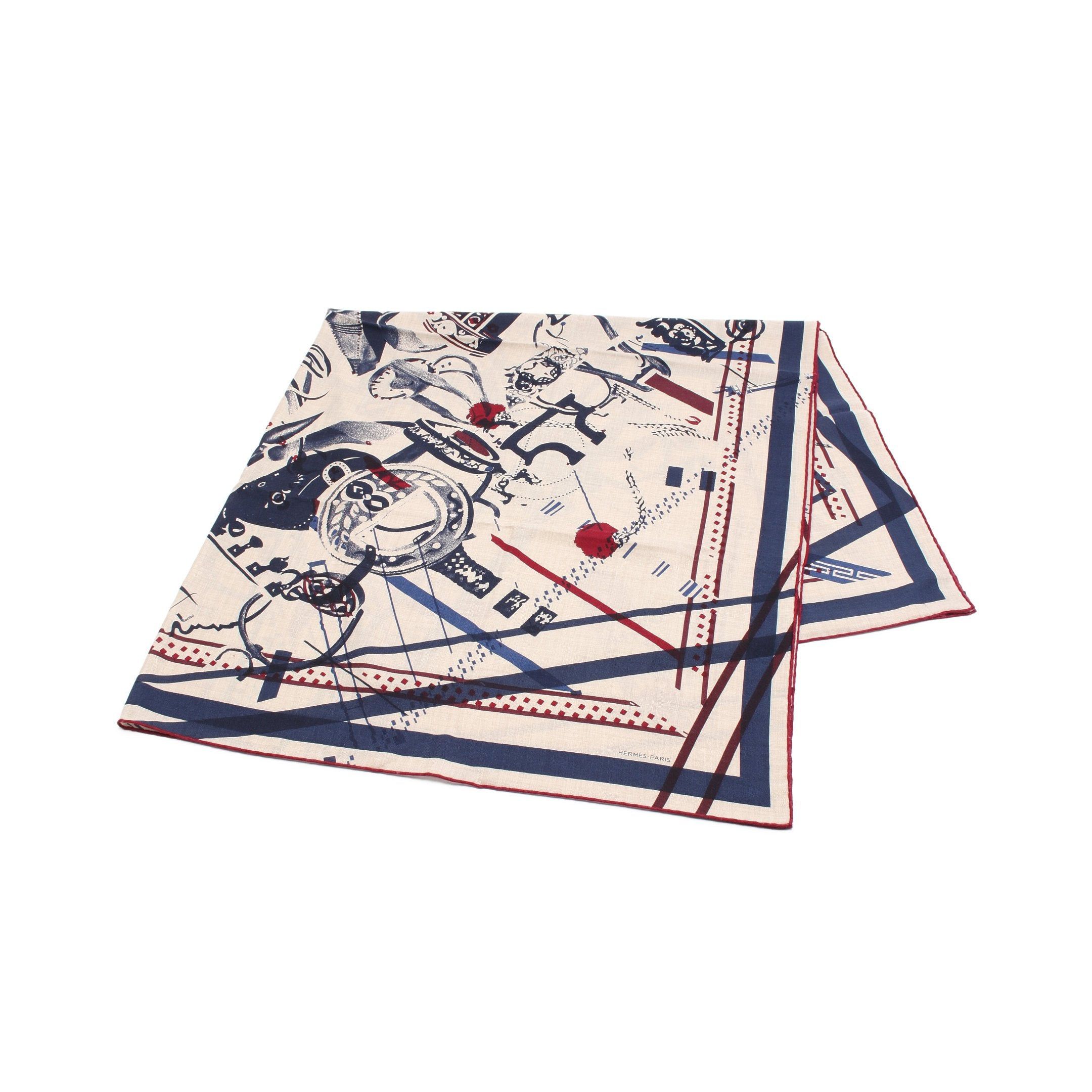 Hermes Hermes Carréjean Carres 140 Concours Scarf Shawl Cashmere Silk Beige Multicolor Size ONE SIZE - 1 Thumbnail