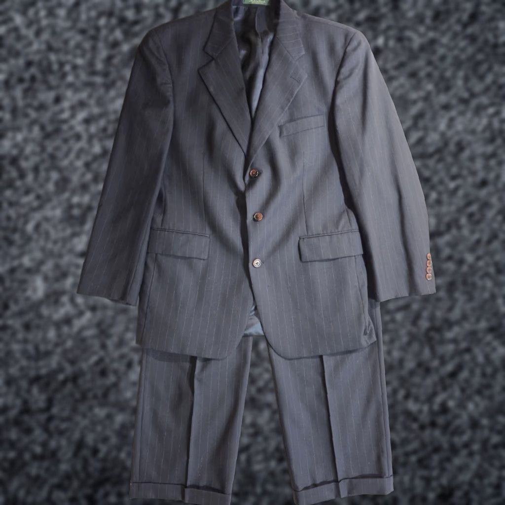 Chaps VINTAGE CHAPS By RALPH LAUREN 100% Wool Blue Pin Striped Suit Mens 42 Regular 34x30 Pants Size 42R - 1 Thumbnail