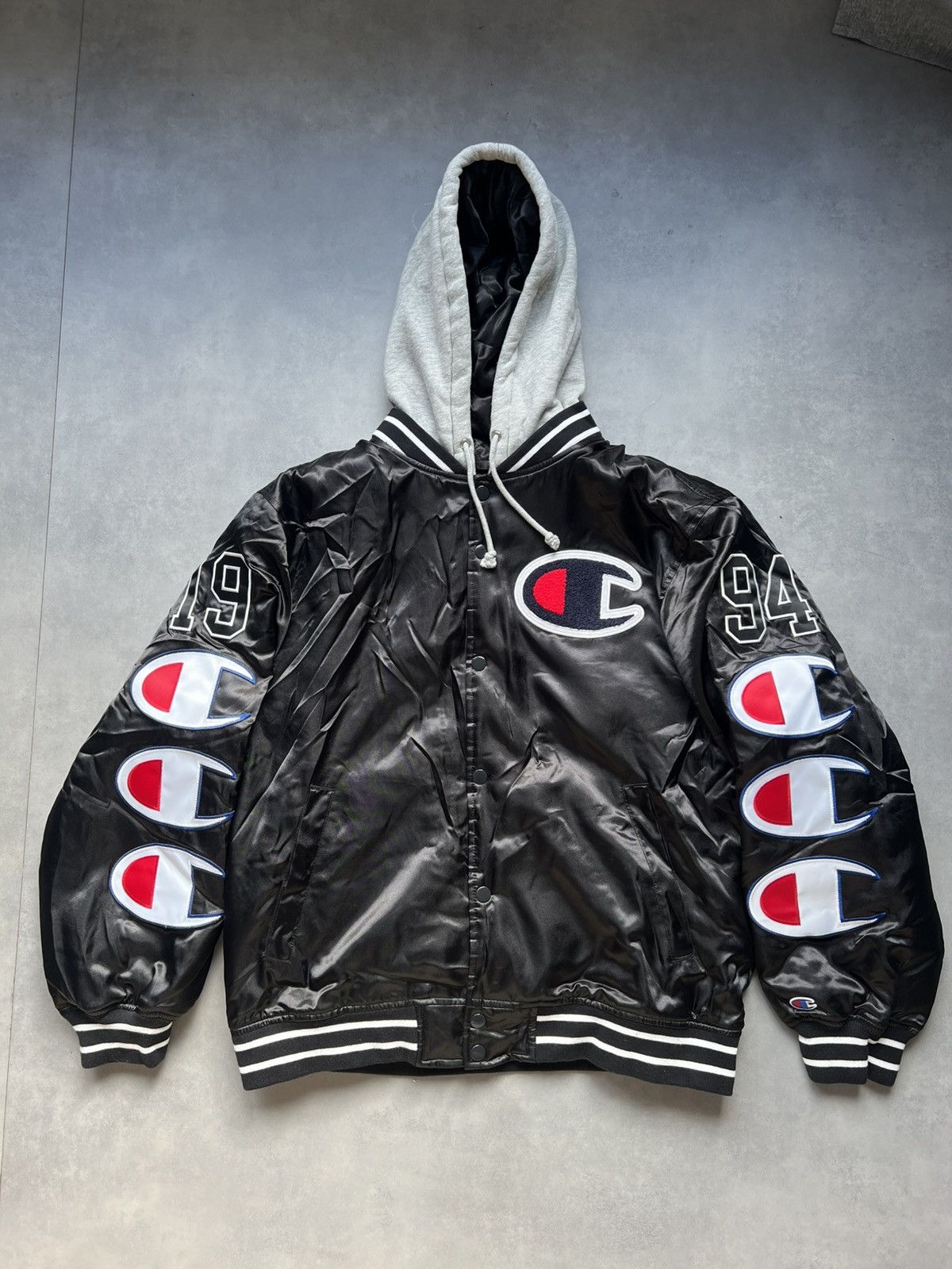 Supreme Champion Hooded Satin Varsity Jacket Supreme X Champion