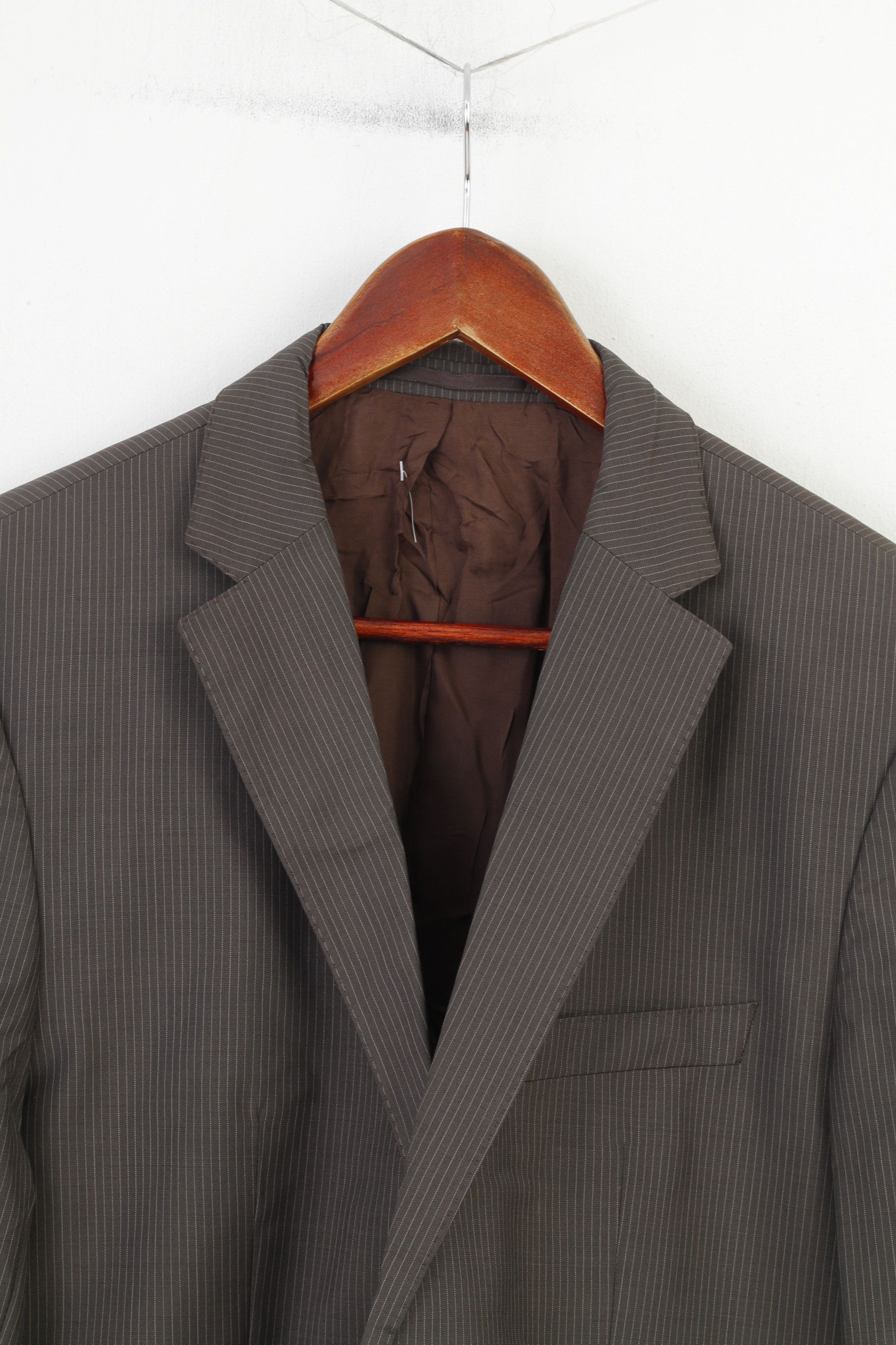 Hugo Boss × Vintage Hugo Boss Men 40 50 Blazer Grey Striped Virgin Wool 10932 Size 40R - 2 Thumbnail