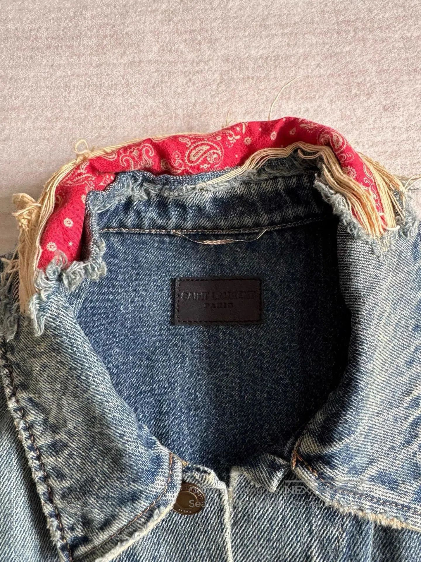 Saint Laurent Paris Blue Denim Jacket with Distressed Collar and Cuffs. Size US M / EU 48-50 / 2 - 2 Thumbnail