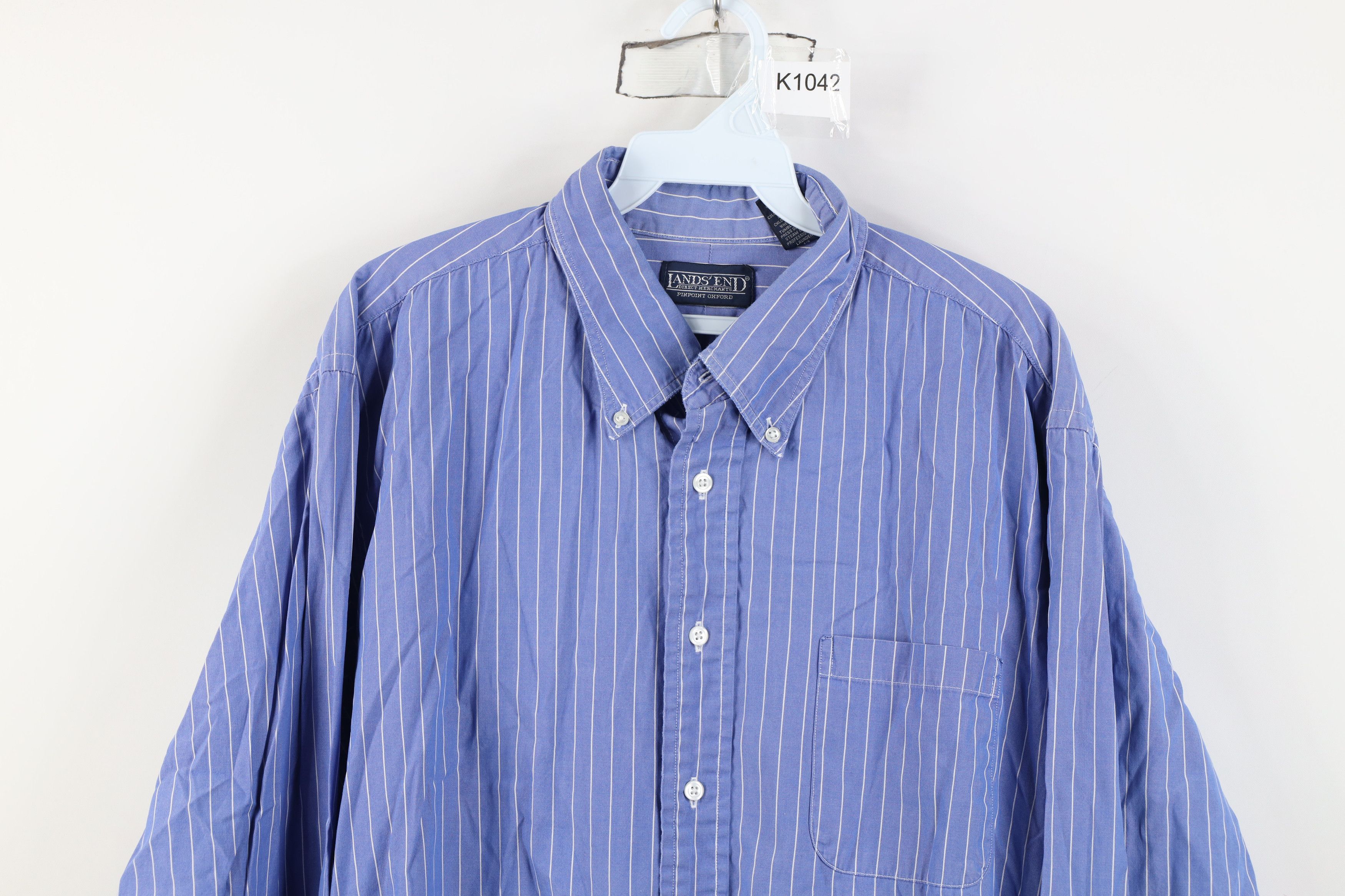 Lands' End Vintage 90s Lands End Pinpoint Oxford Button Down Shirt USA Size US L / EU 52-54 / 3 - 2 Thumbnail