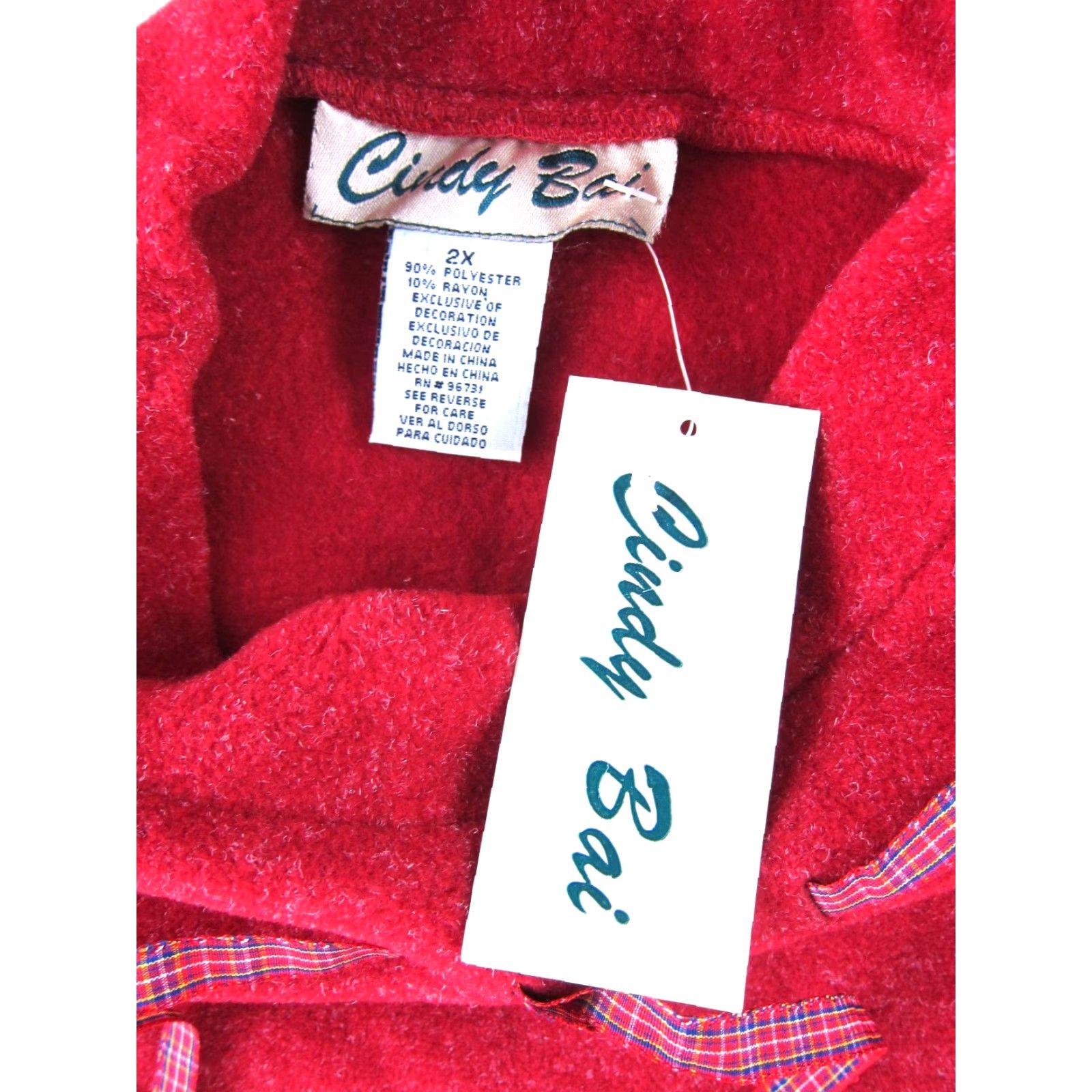 Vintage VTG Cindy Bai Red Fleece Mock Neck Long Sleeve Pullover Sweater Women 2X NWT Vintage 90s style Pullover Womens Red Fleece 2X Sweater Size XXL / US 16-18 / IT 52-54 - 3 Thumbnail