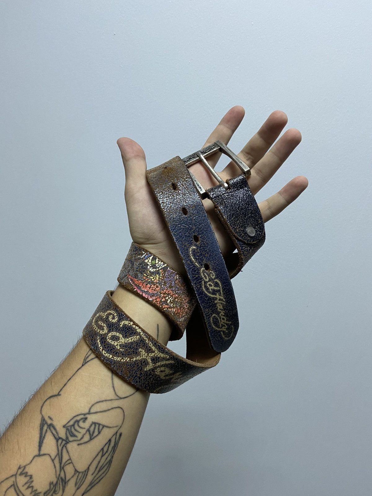 Ed Hardy × Vintage Ed Hardy Vintage All Print Belt Skull Rose Tattoo Y2K Size ONE SIZE - 1 Thumbnail