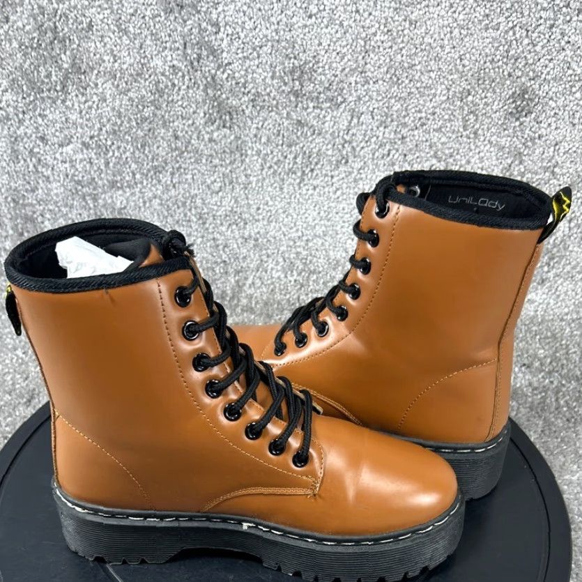 Vintage Unilady Boots Womens Size 6.5 Soft Toe Combat Brown Leather Platform Ankle Boots Size US 7 / IT 37 - 4 Thumbnail