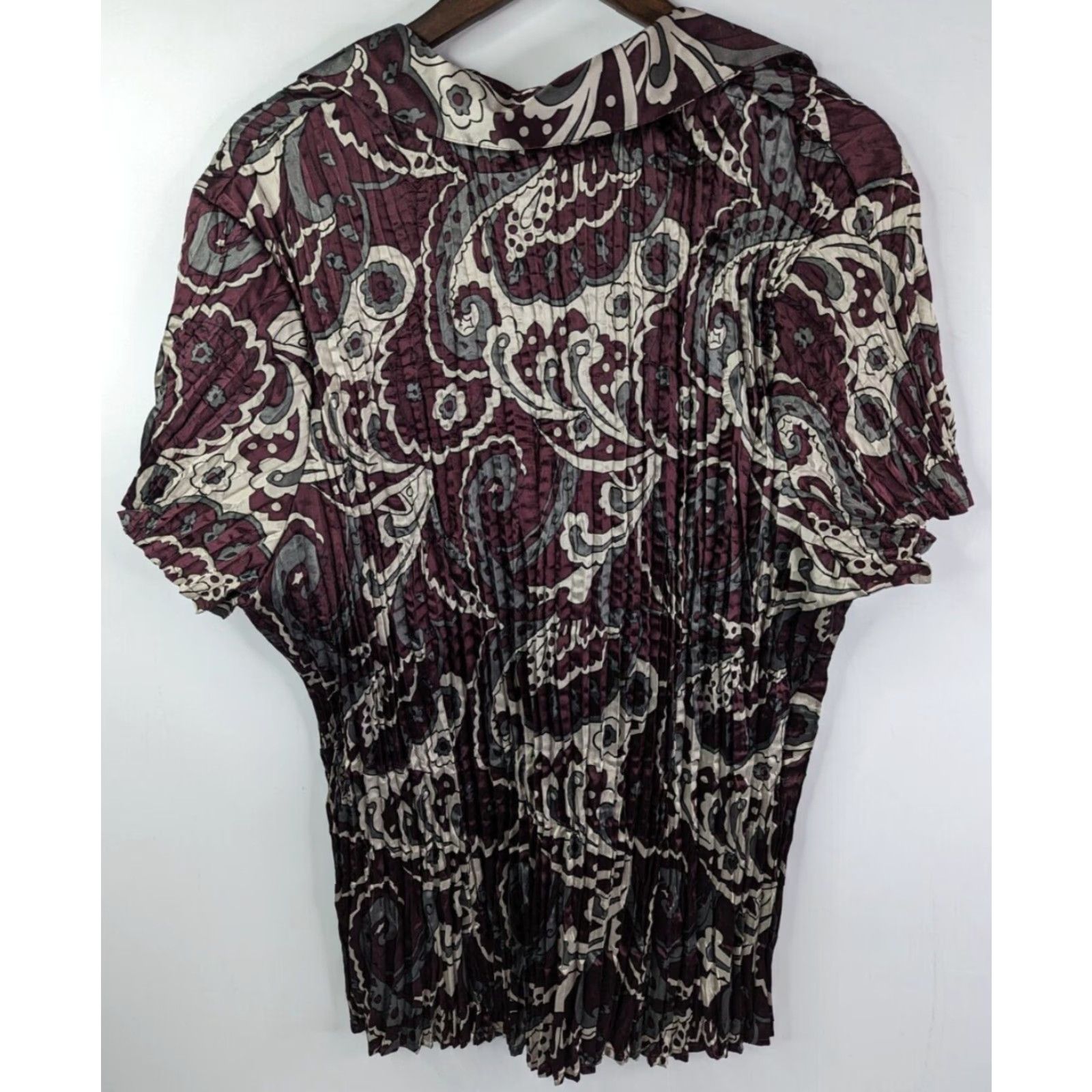 Vintage Lane Bryant Purple Paisley Crinkle Pleated Button Shirt Womens Blouse 22/24 Size 3XL / US 20-22 - 4 Thumbnail
