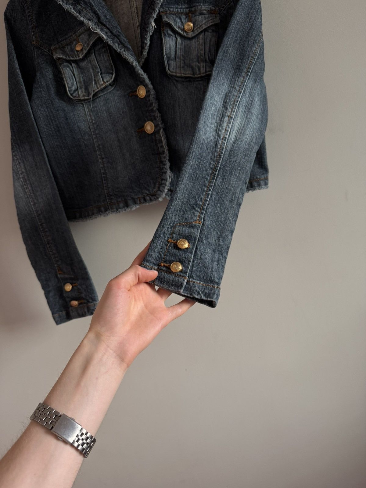 Vintage Cropped Denim Jacket Frayed Raw Hem Size L / US 10 / IT 46 - 2 Thumbnail