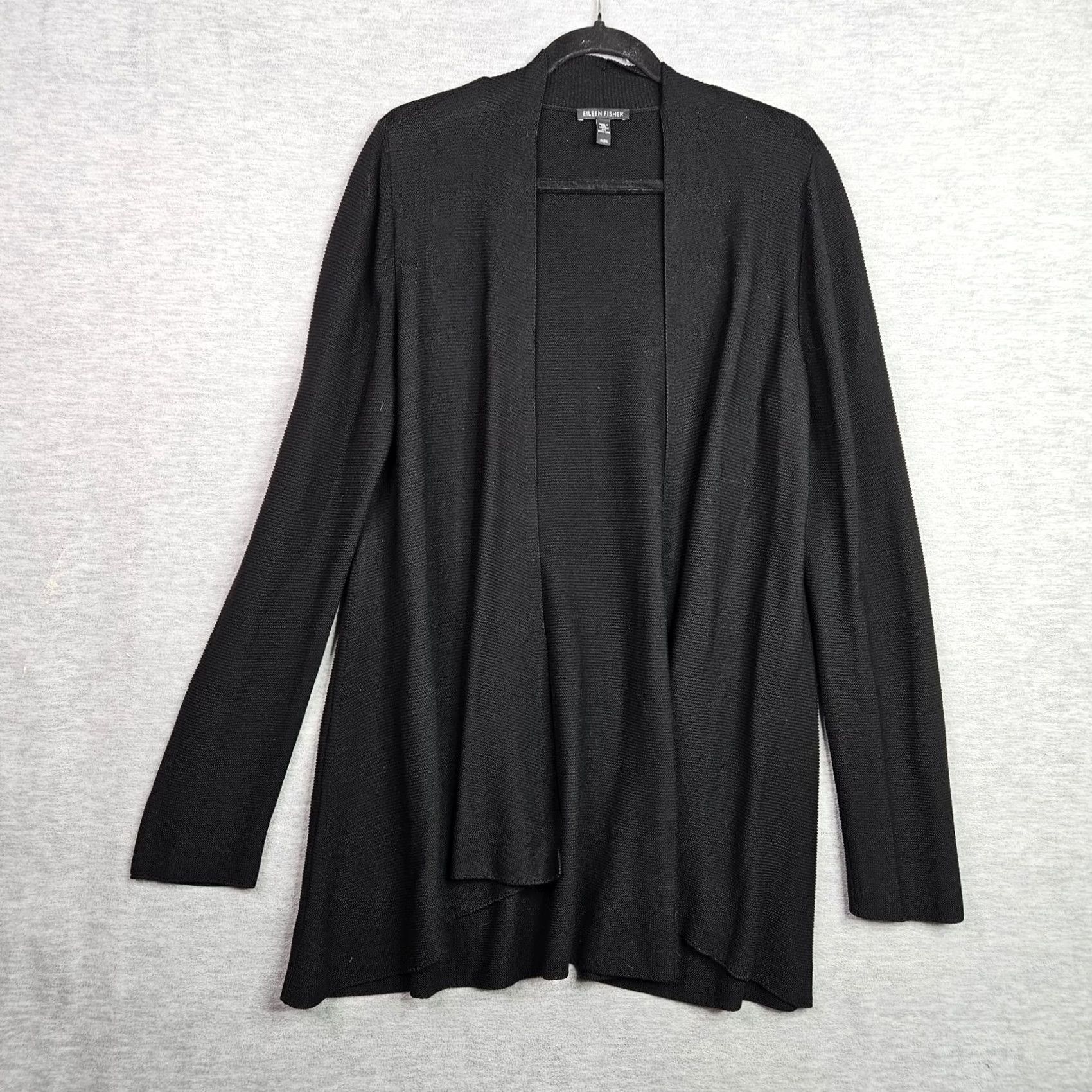 Eileen Fisher Eileen Fisher Black Woven Long Open Front Cardigan Size M Size M / US 6-8 / IT 42-44 - 2 Thumbnail