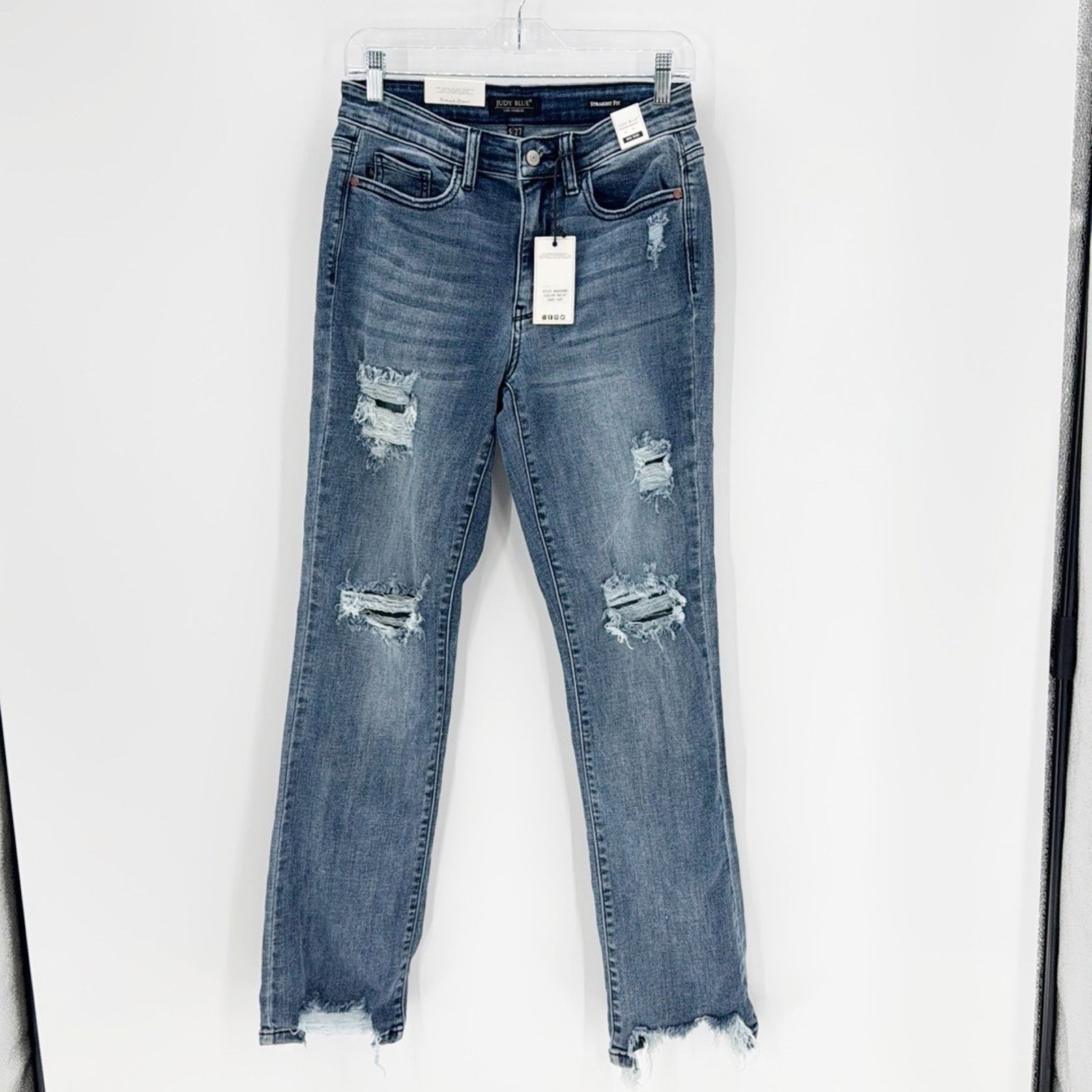 Judy Blue Judy Blue straight fit mid rise distressed raw hem casual Size 27" / US 4 / IT 40 - 1 Thumbnail