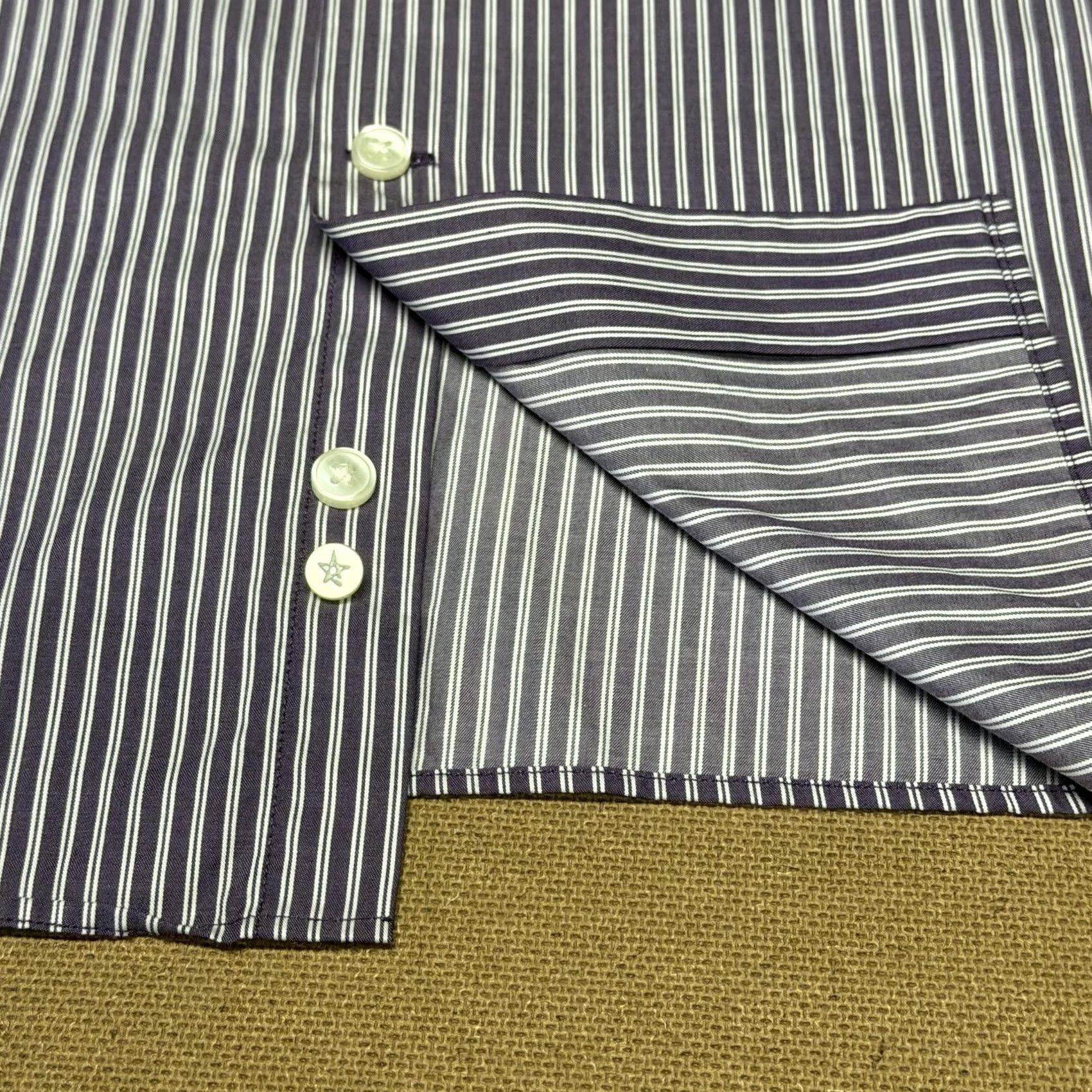 John Varvatos John Varvatos Shirt Mens 15.5 Purple Stripe Long Sleeve Dress 100% Cotton Size 42R - 4 Thumbnail