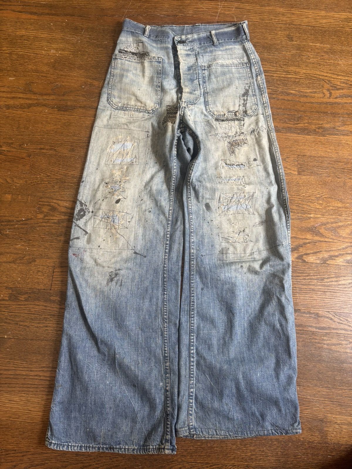 Vintage 1940s WW2 Distressed & Repaired USN Dungarees Size US 30 / EU 46 - 11 Thumbnail
