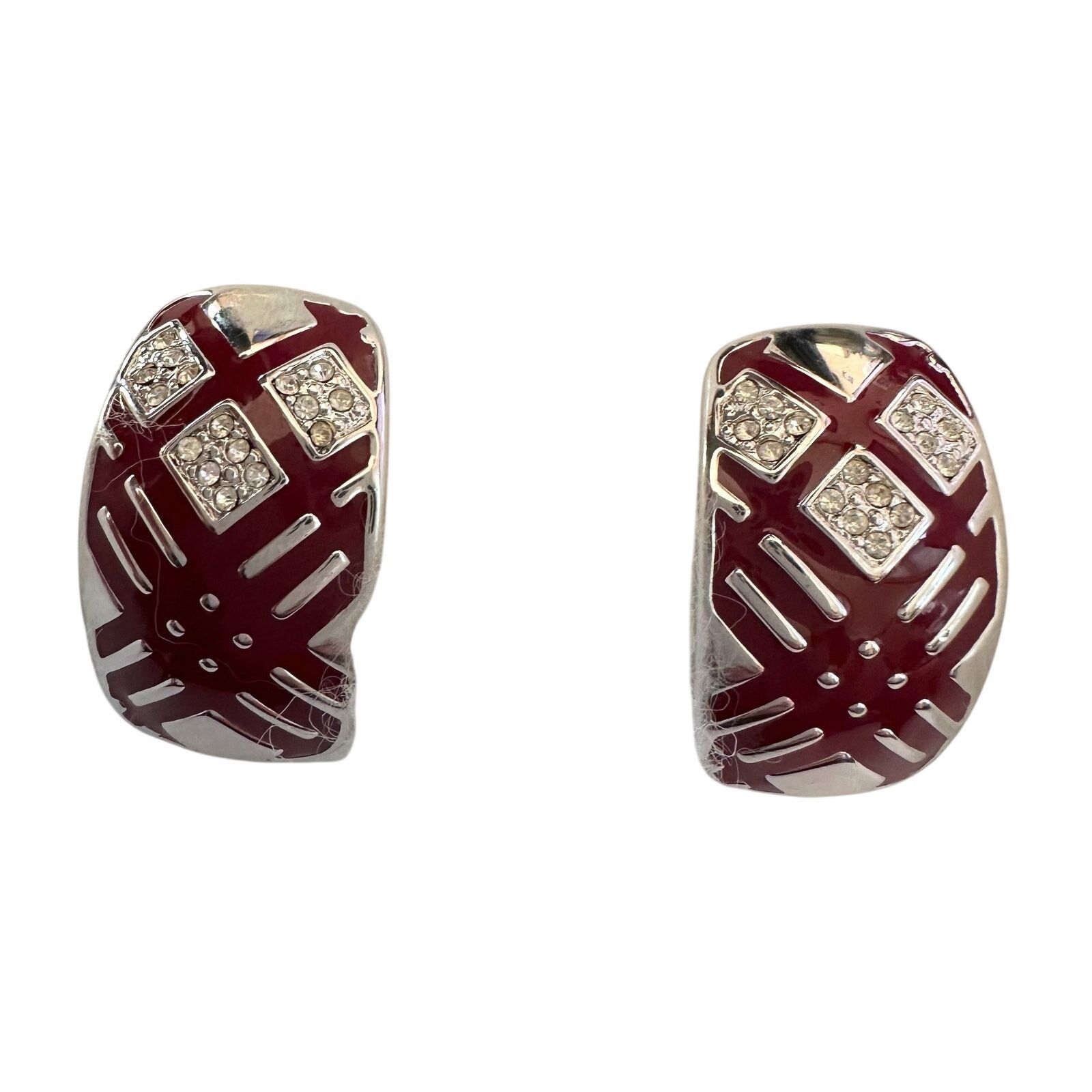 Burberry Burberry Silver and Maroon Nova Check Clip On Earrings Size ONE SIZE - 6 Thumbnail