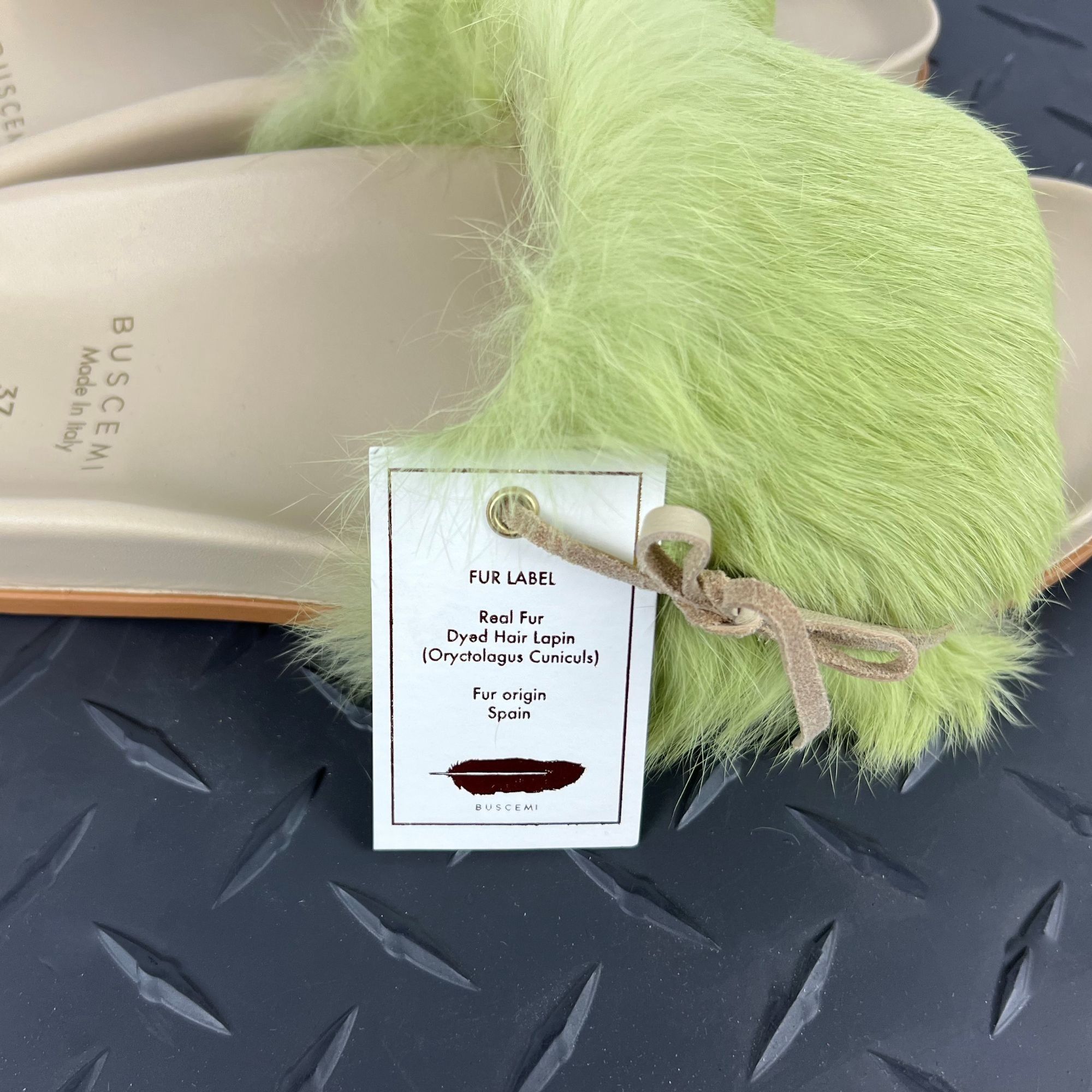 Buscemi Buscemi Slide Fur Clot Green Leather Slippers US 8 EU 38 Size US 8 / IT 38 - 4 Thumbnail