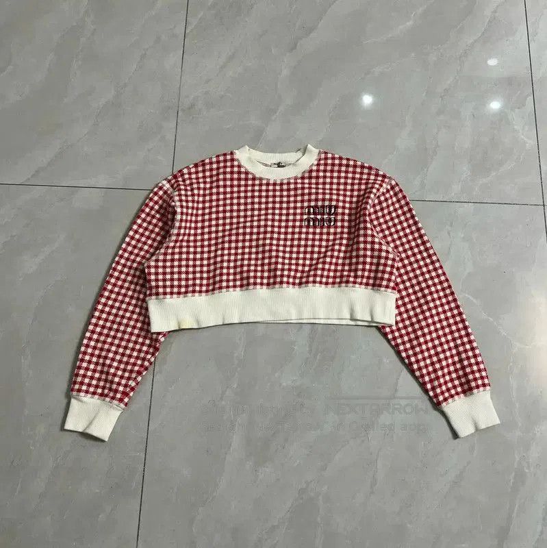 Miu Miu Miu Miu Red Checkered Cotton Sweatshirt . Size S / US 4 / IT 40 - 1 Thumbnail