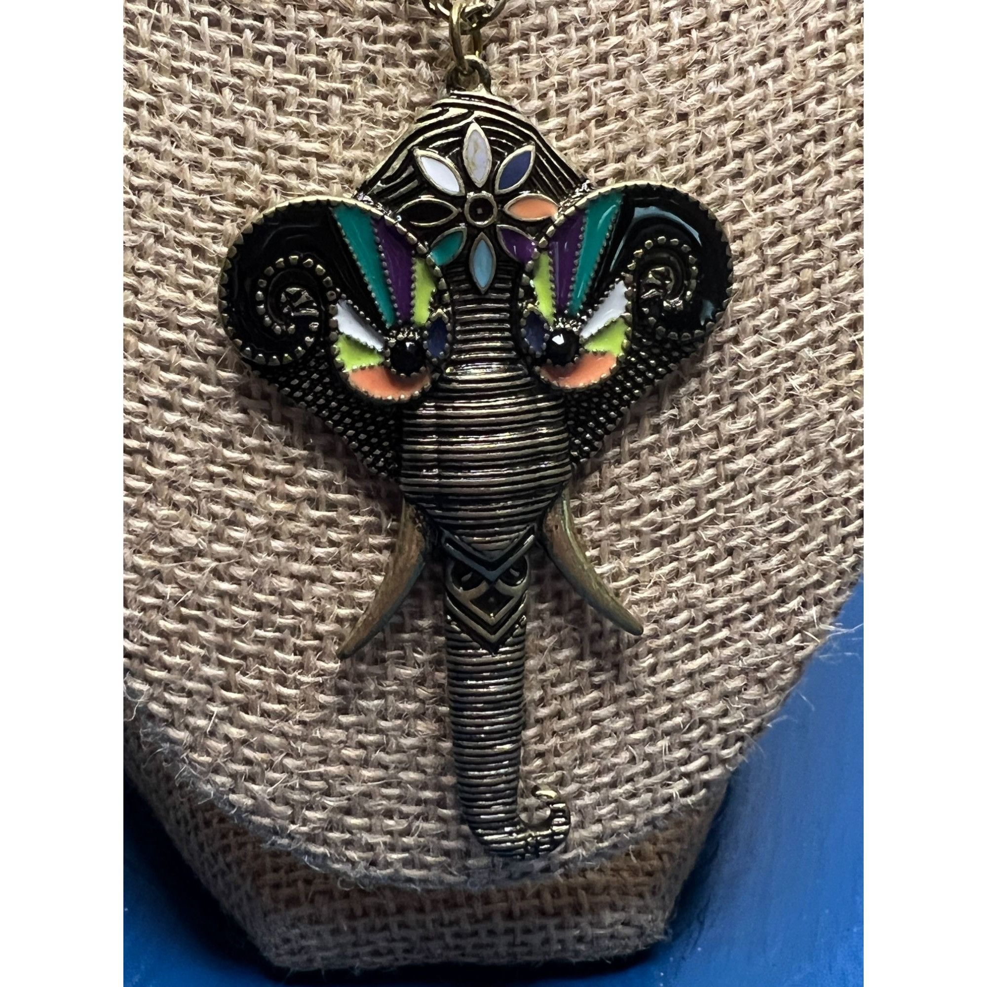 Other Elephant Antique Gold Colorful enamel Pendant Necklace 25" L Size ONE SIZE - 2 Thumbnail