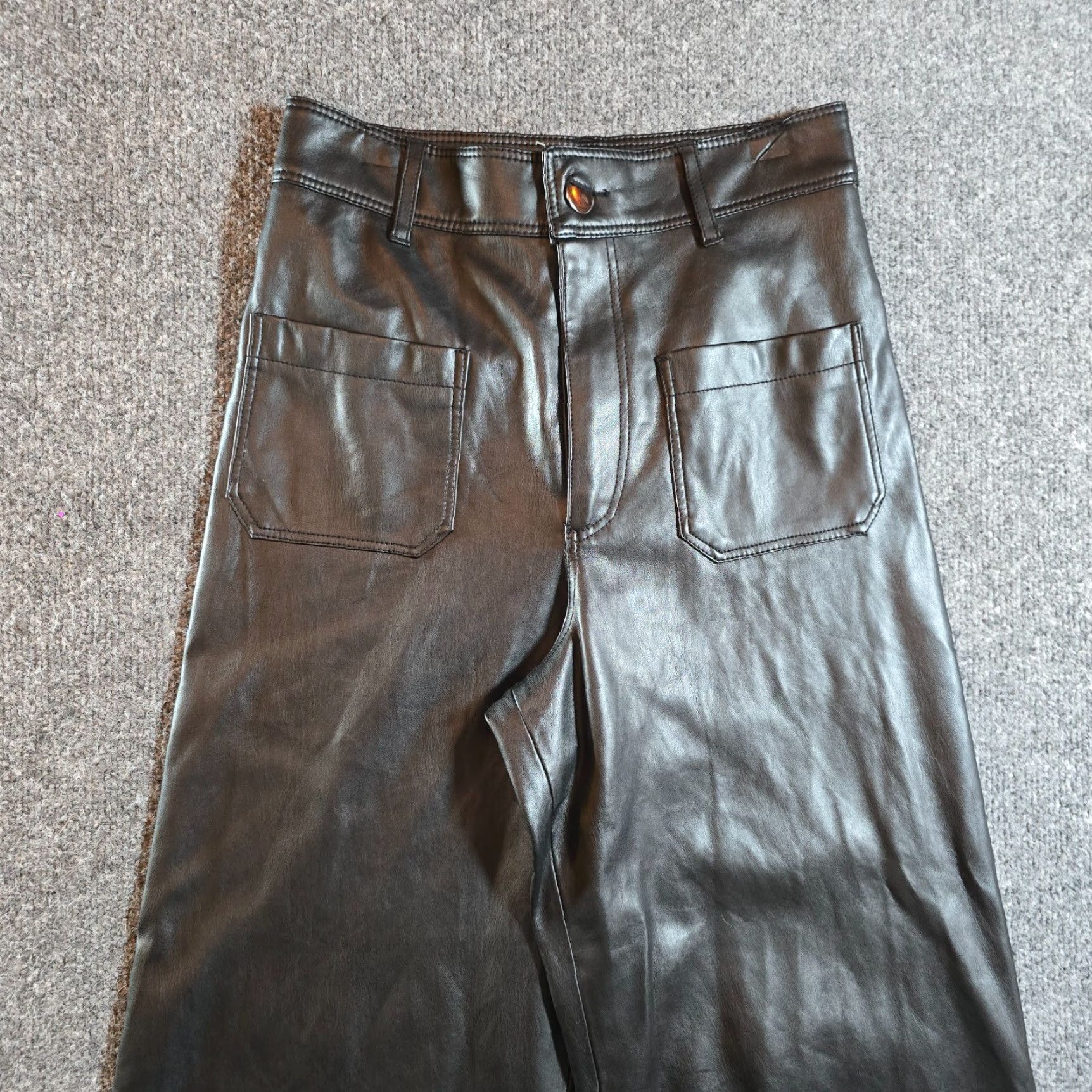 Zara Zara Womens Pants 4 Black Faux Leather Wide-Leg Capsule Minimal Pockets Size 27" / US 4 / IT 40 - 2 Thumbnail