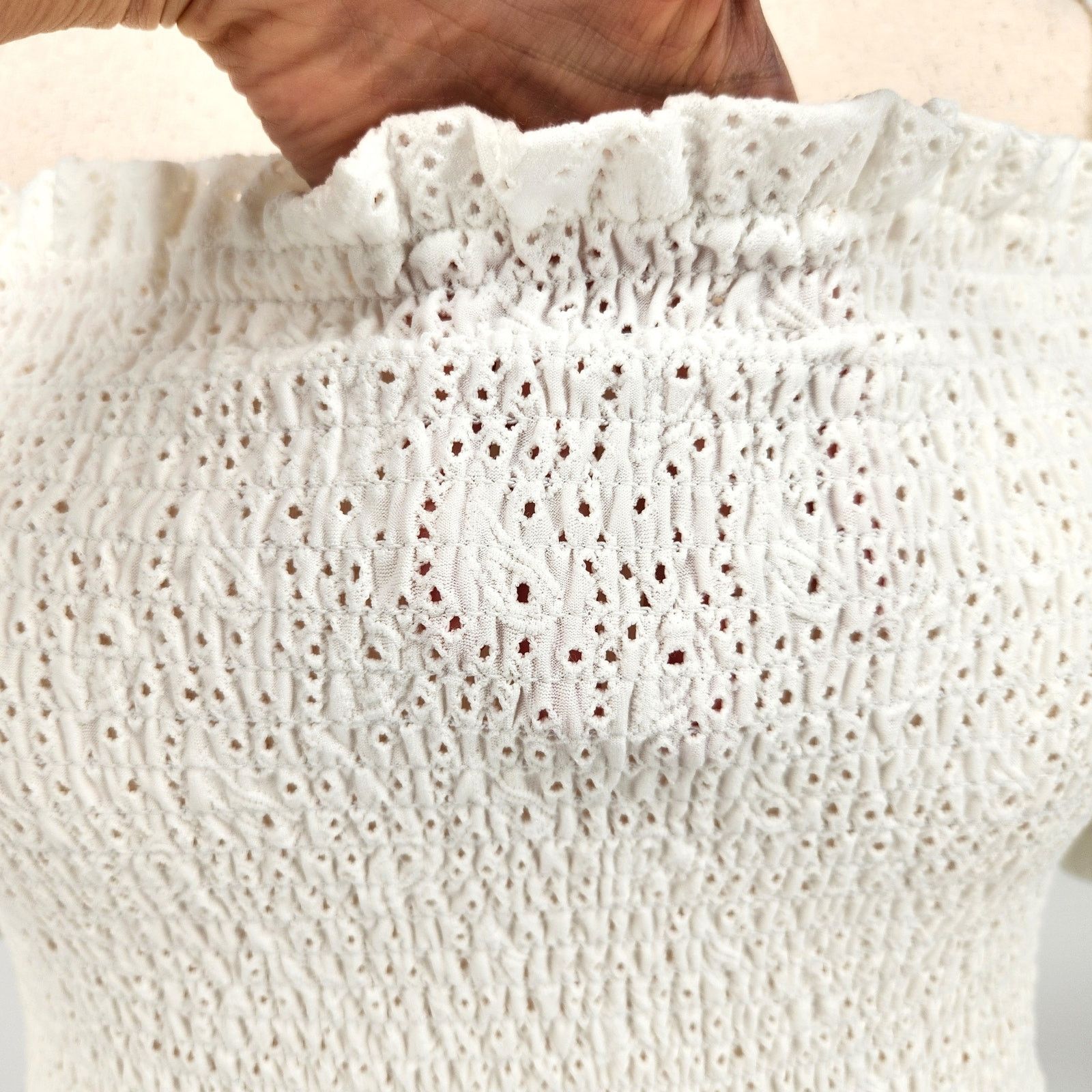 Michael Kors Michael Kors Women White Eyelet Jersey Peasant Dress Size XL Size XL / US 12-14 / IT 48-50 - 5 Thumbnail