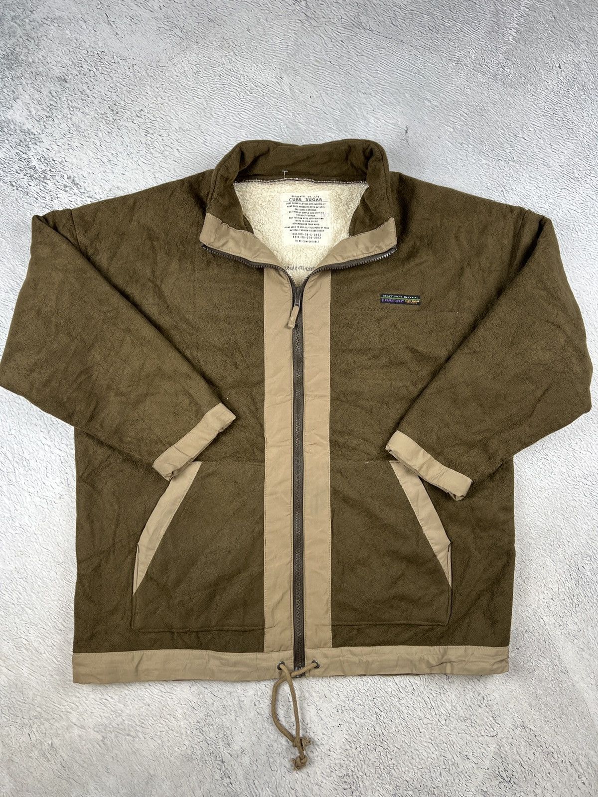 image of Edition Japan x Sugar Cane Cube Sugar Work Fleece Military Front Pocket Sherpa Y2K in Brown (Size M