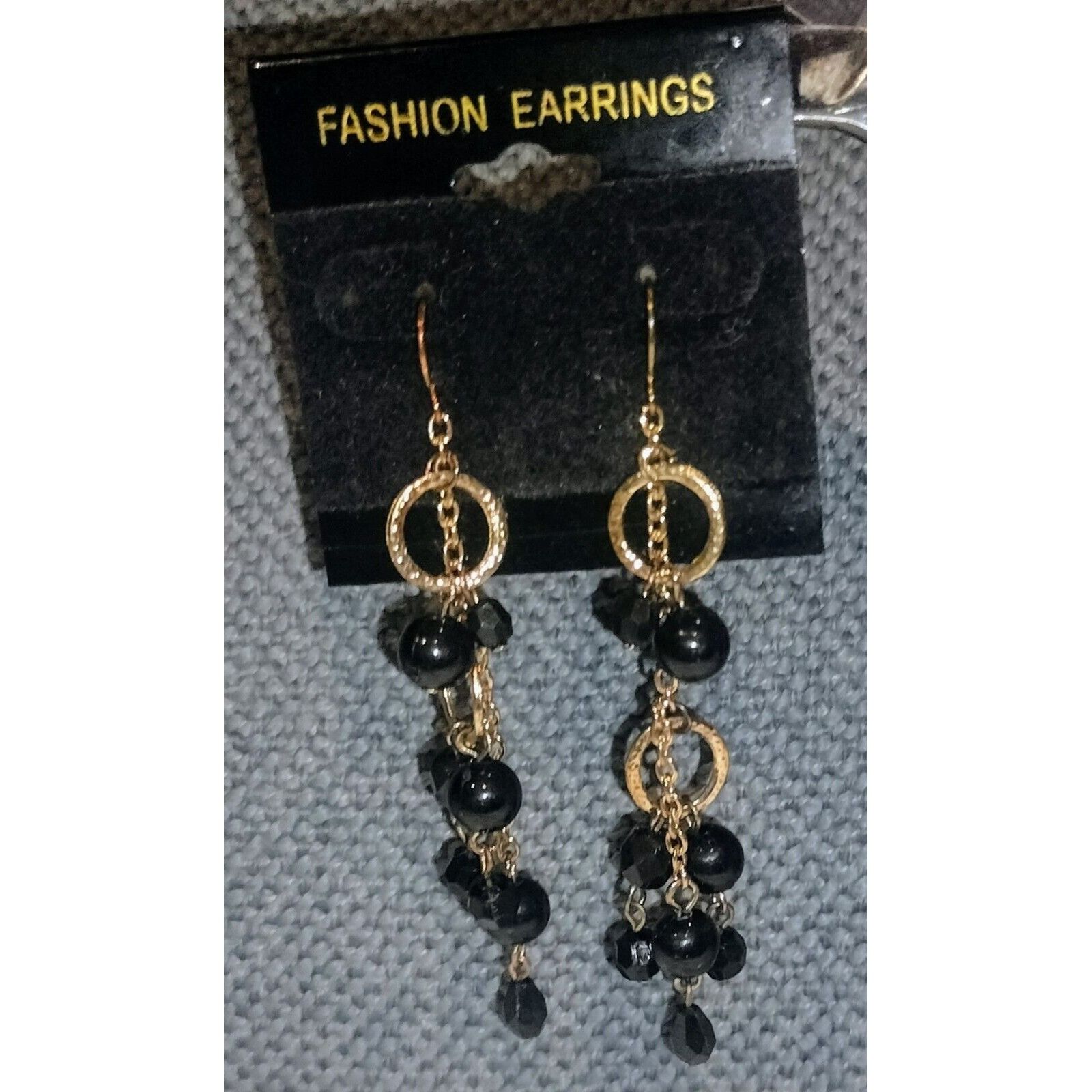 Vintage Black Glass Beaded Earrings Fashion Jewelry Gold Tone Drop D Size ONE SIZE - 4 Thumbnail