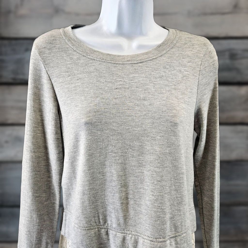 Rebecca Taylor VINTAGE Rebecca Taylor Womens Top XS Gray Ivory Eyelet Hem Modal Blend Long Sleeve Size XS / US 0-2 / IT 36-38 - 1 Thumbnail
