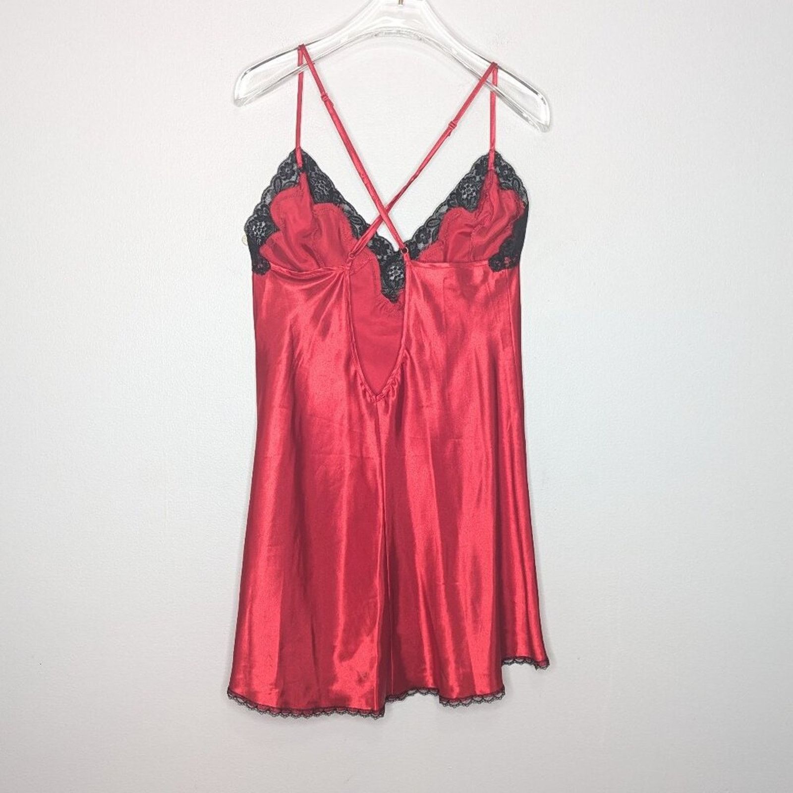 Vintage Frederick's of Hollywood Vintage Red Satin Slip Dress Lace Size L / US 10 / IT 46 - 2 Thumbnail