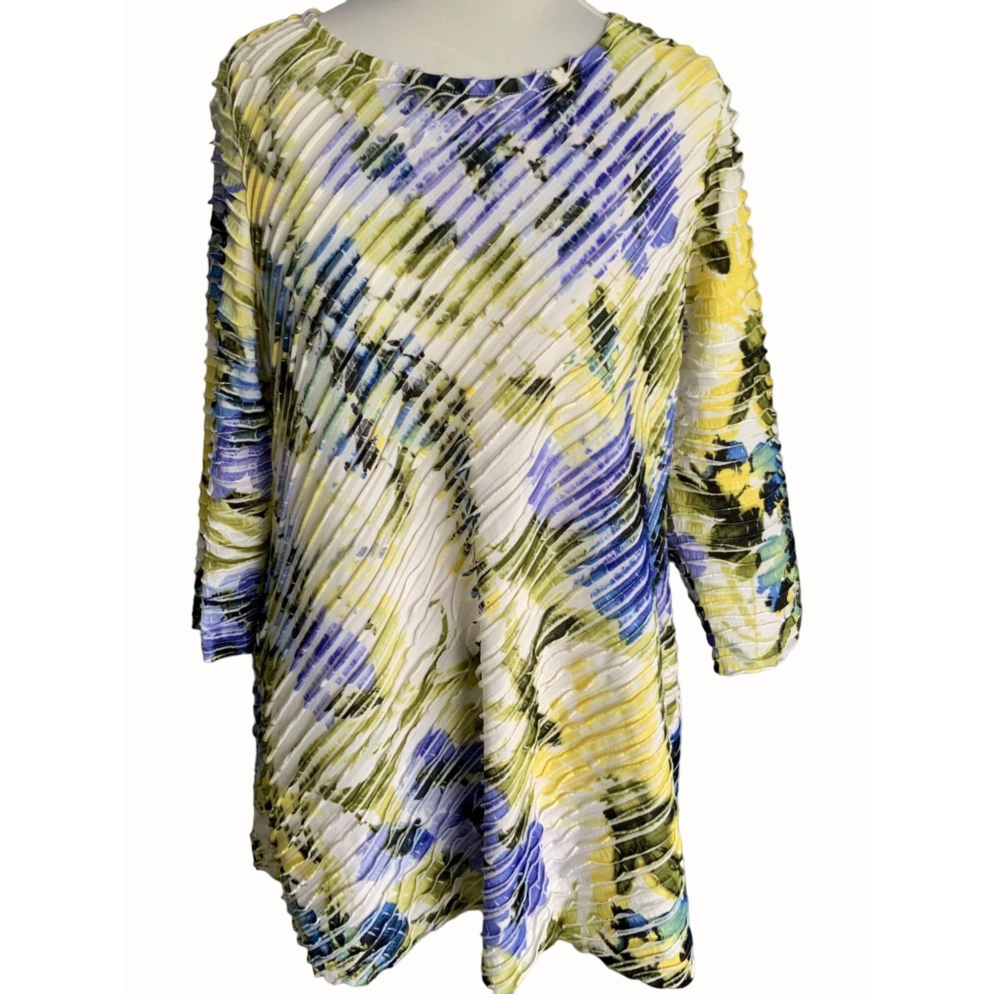 Designer Susan Graver Pleated Tunic Top Quarter Sleeve Multicolor L Size L / US 10 / IT 46 - 1 Thumbnail