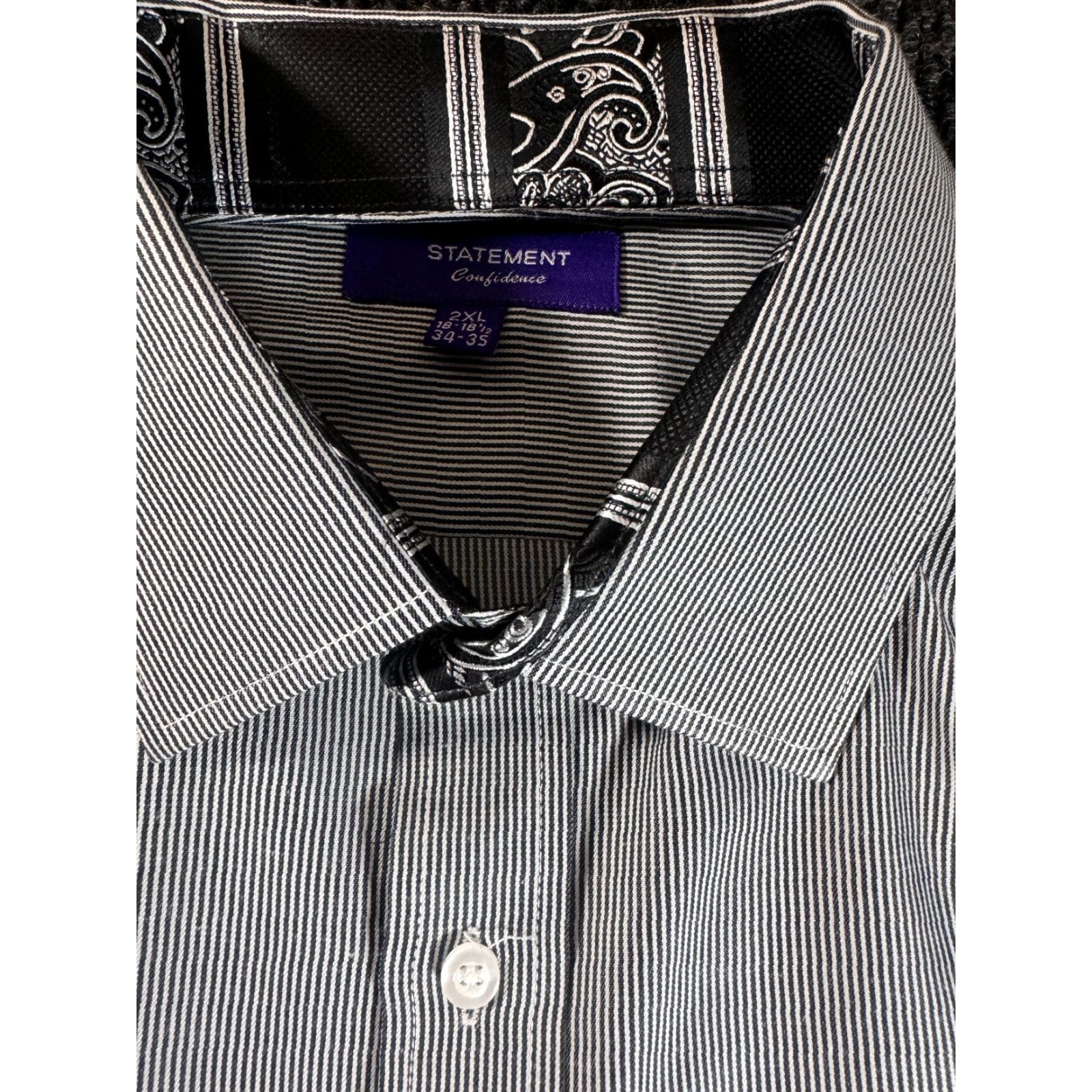 Vintage Statement Shirt Mens 2XL Black & White Striped 100% Cotton Button-Up Long Sleeve 1735 Size US XXL / EU 58 / 5 - 2 Thumbnail