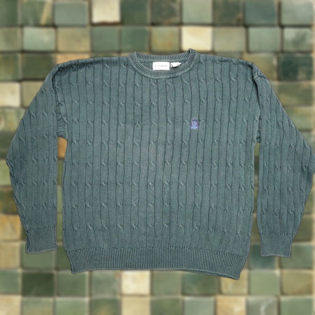 Izod VTG Izod Sweater Men L Green Cable-Knit Long Sleeve Fisherman Pullover 90s Y2K Knit Crew Neck Size US L / EU 52-54 / 3 - 1 Thumbnail
