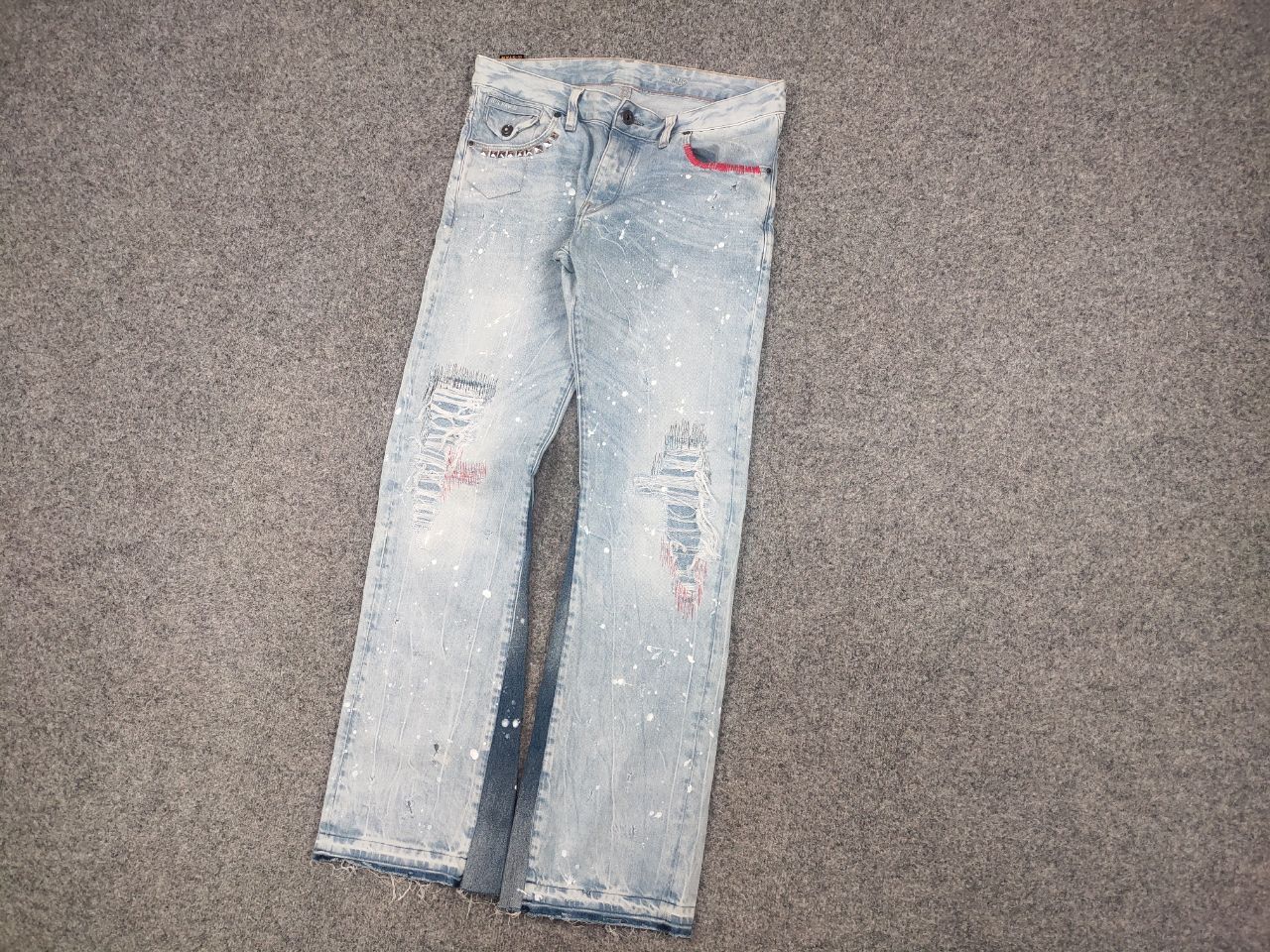 G-Star G star raw custom denim Flared le Grand Bleu peint Jeans Y2K Size US 33 - 5 Thumbnail