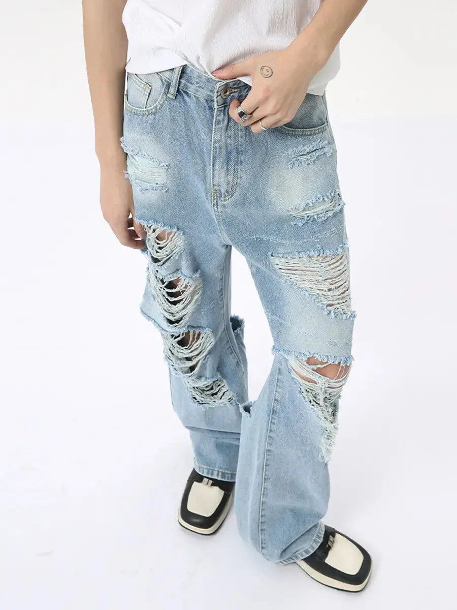 Japanese Brand Retro loose casual ripped jeans Size US 32 / EU 48 - 3 Thumbnail