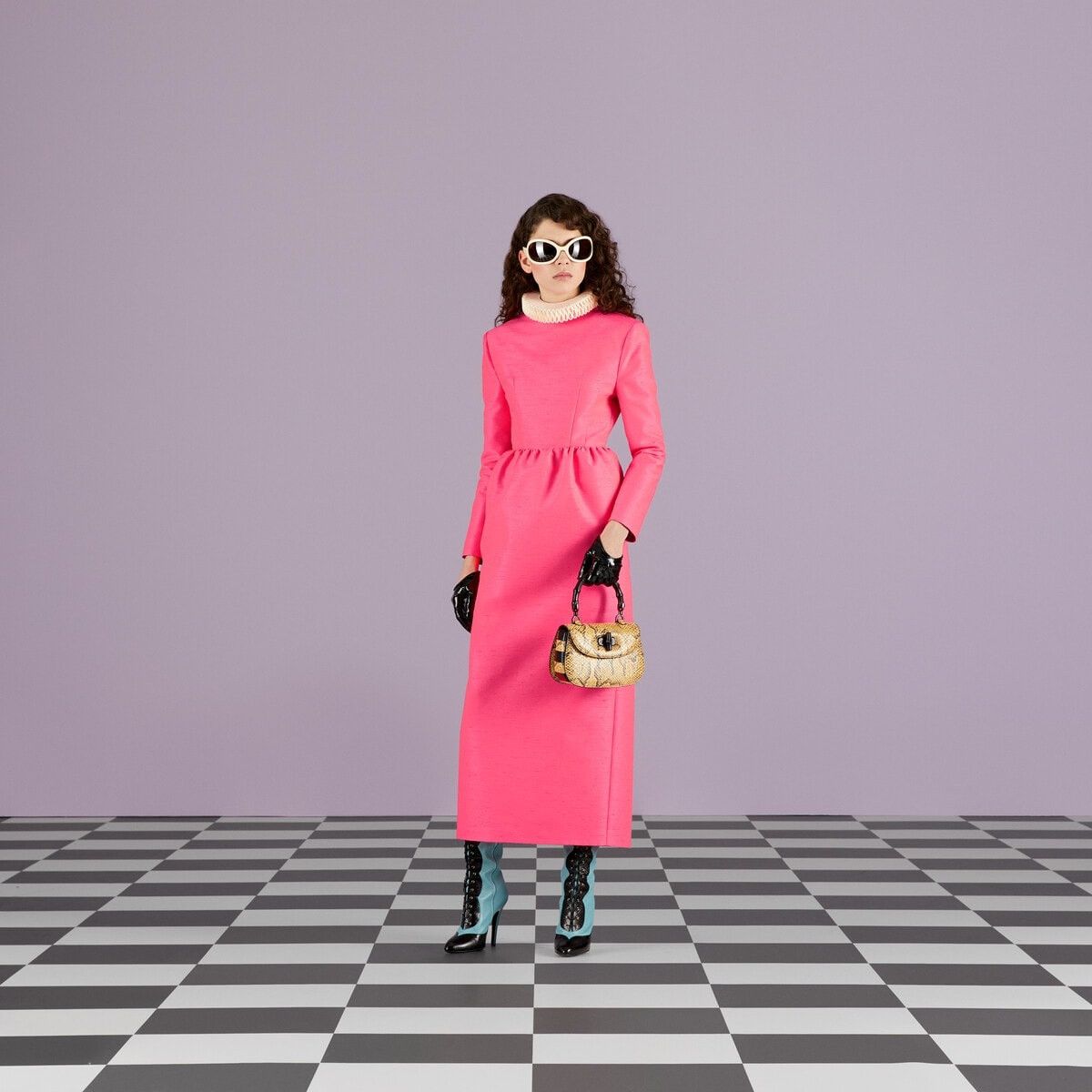 Gucci o1s1wg111025 Silk Blend Midi Dress With Collar in Pink Size M / US 6-8 / IT 42-44 - 2 Thumbnail