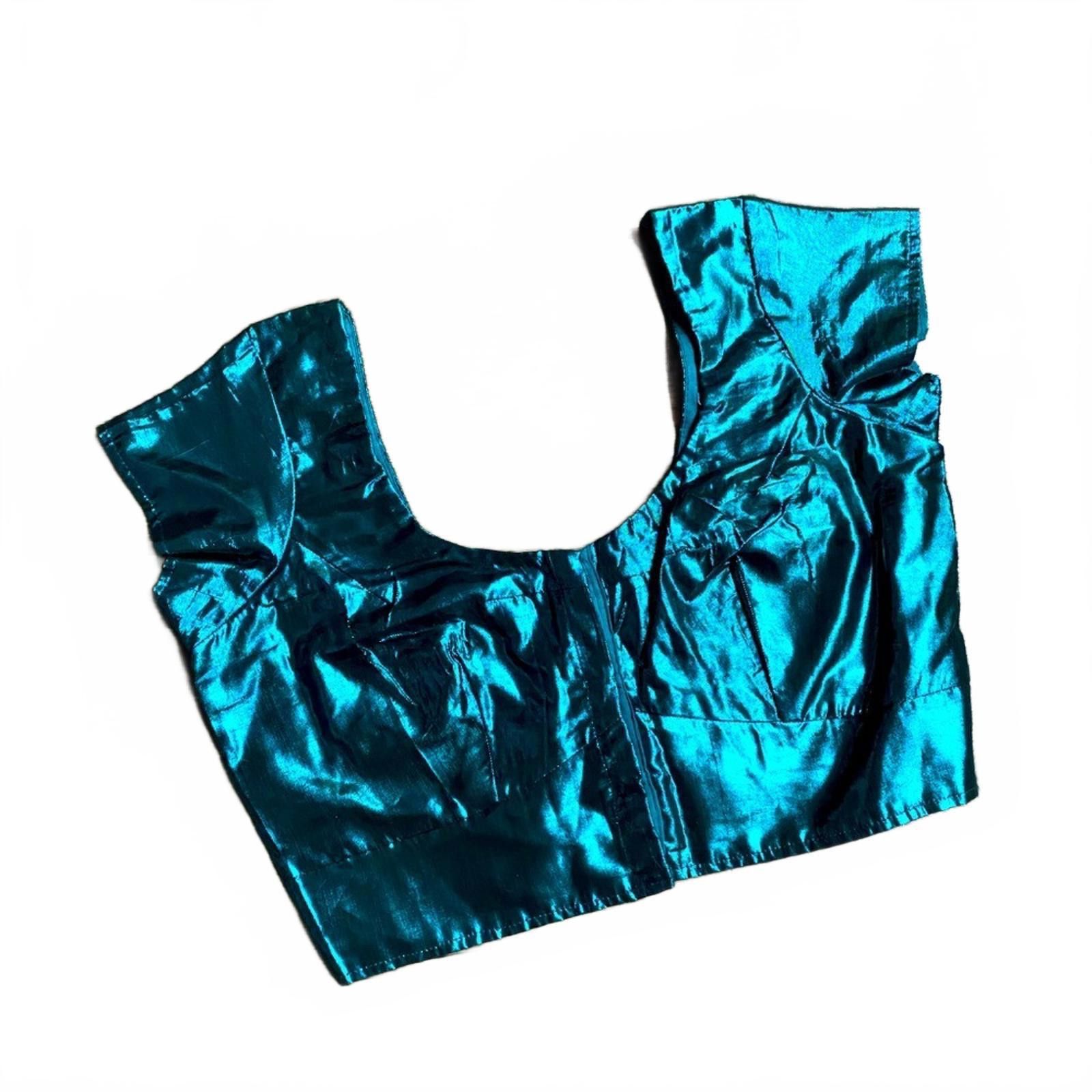 Other Vibrant Teal Shiny Crop Top Handmade in INDIA Size S / US 4 / IT 40 - 2 Thumbnail