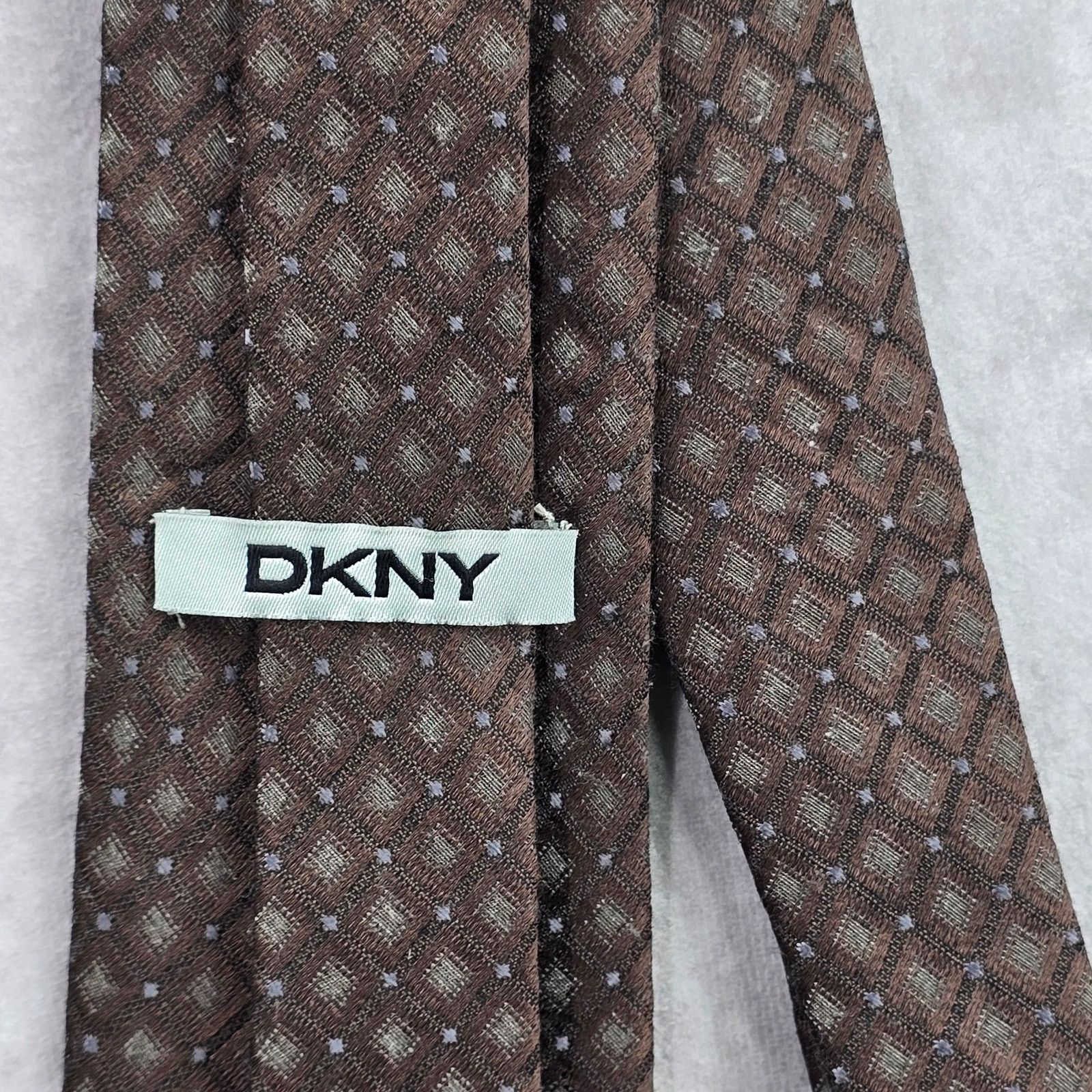DKNY DKNY Brown Gray Stripe Repp 32% Silk 68% Poly Men's Neck Tie Size 30 - 4 Thumbnail