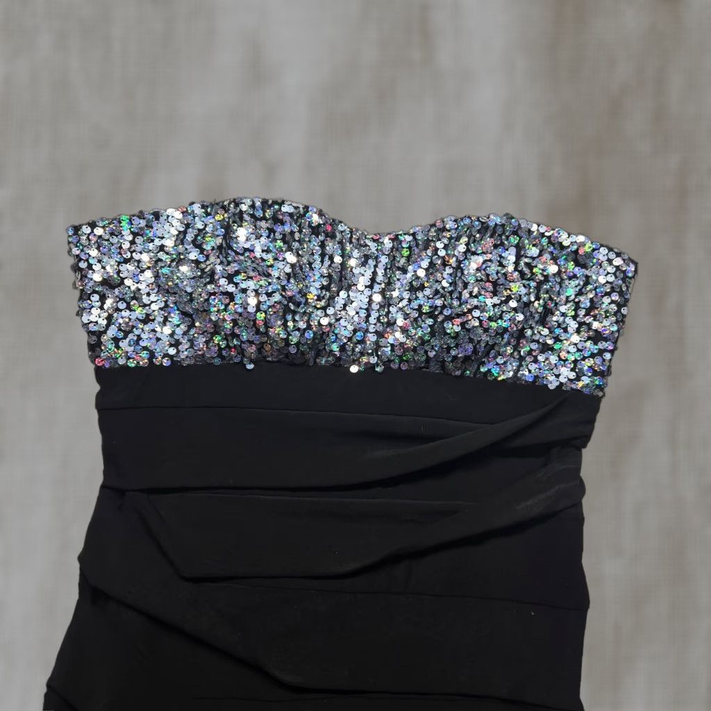 Vintage Deb Tank Dress VTG Y2K Deb Shiny Sequin Black Strapless XL Women's Party/Cocktail Dress Size XL / US 12-14 / IT 48-50 - 1 Thumbnail