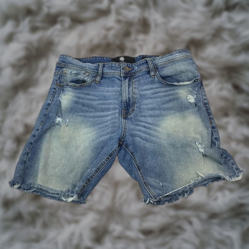 Jordan Craig Jordan Craig Shorts Mens 36 Blue Denim Distressed Frayed Hem Casual Streetwear Size US 36 / EU 52 - 1 Thumbnail