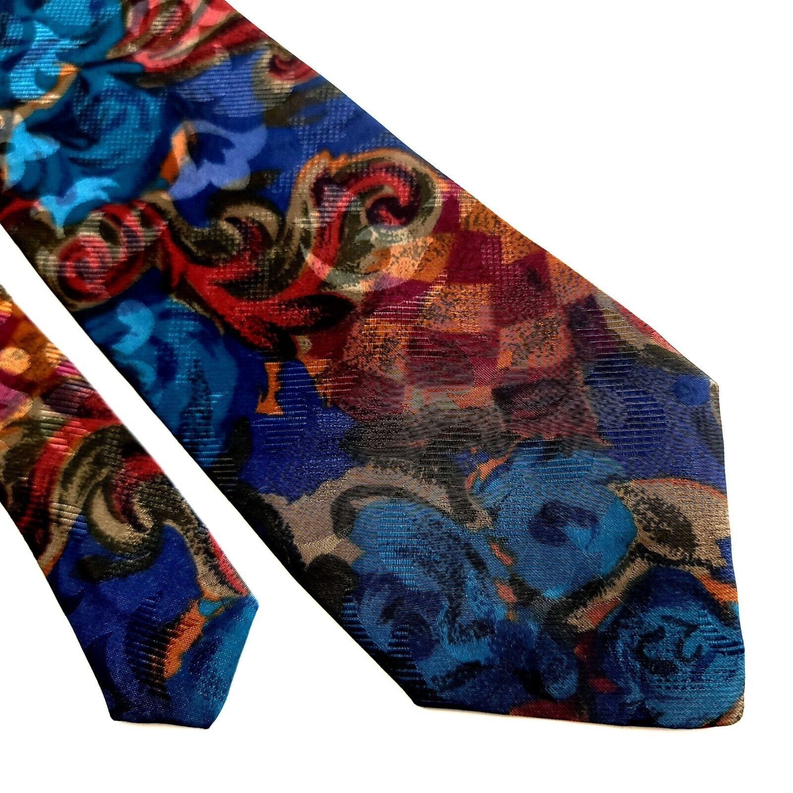 Vintage Royal Knight Blue Red Baroque Jacquard Print Short Silk Tie Size ONE SIZE - 1 Thumbnail