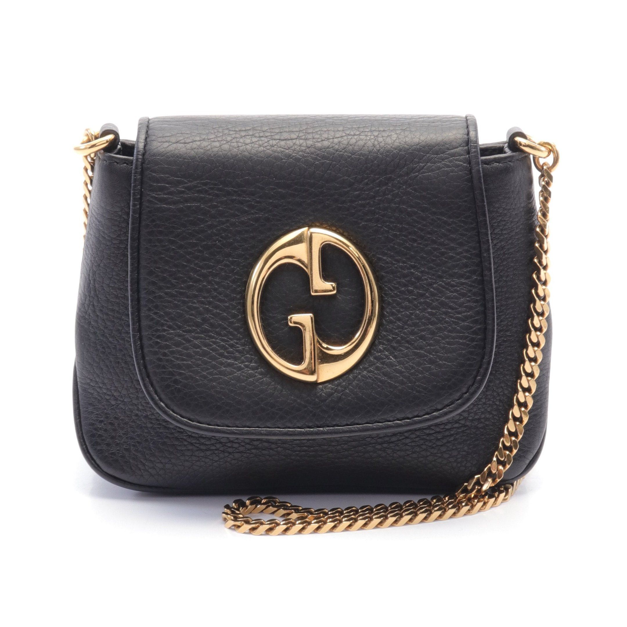 Gucci Gucci Double G Chain Shoulder Bag Leather Black Size ONE SIZE - 1 Thumbnail
