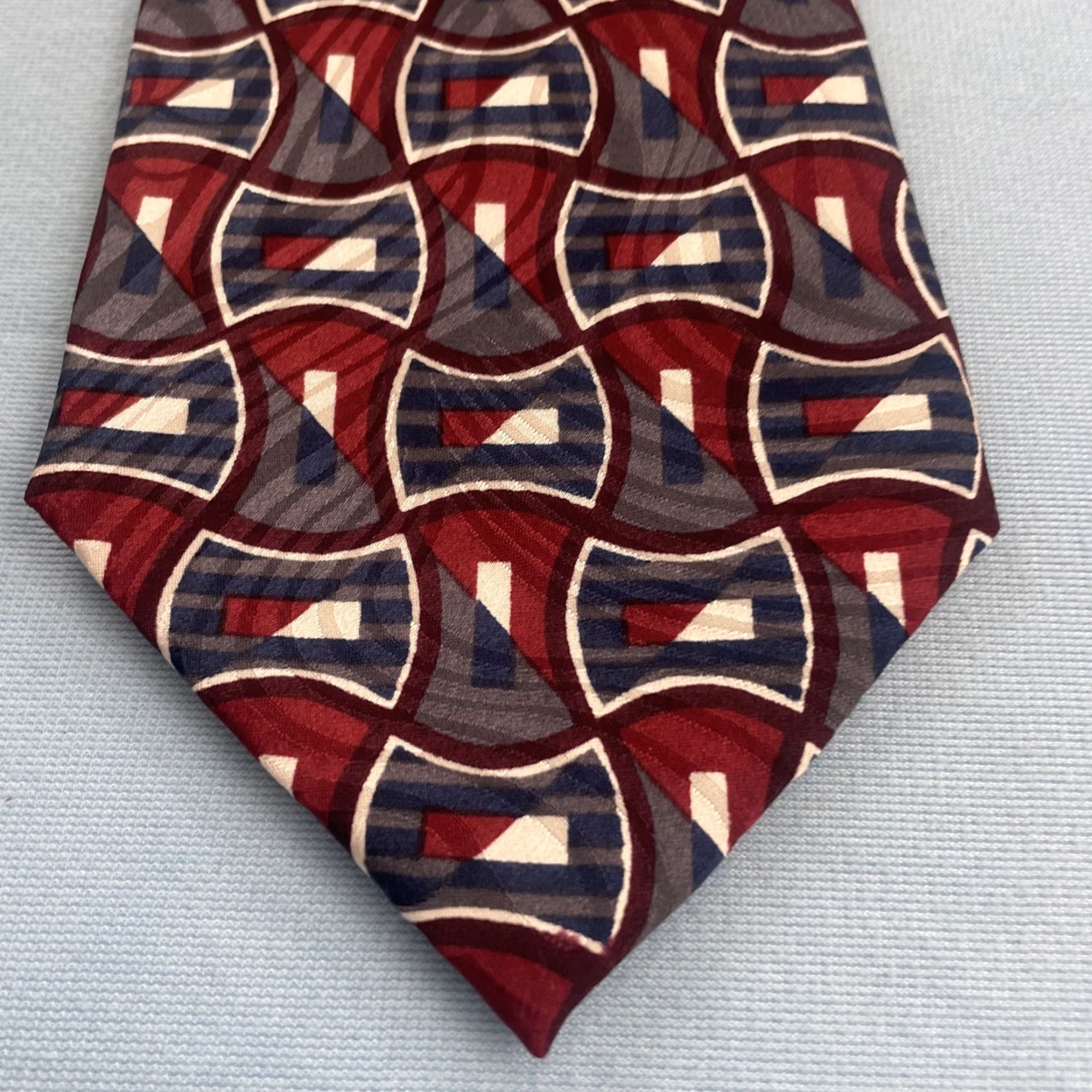 Albert Nipon VINTAGE Albert Nipon Men Silk Tie Geometric Abstract Red Gray Blue 56" 4x56 MCM 90s Tie Mens Size ONE SIZE - 2 Thumbnail