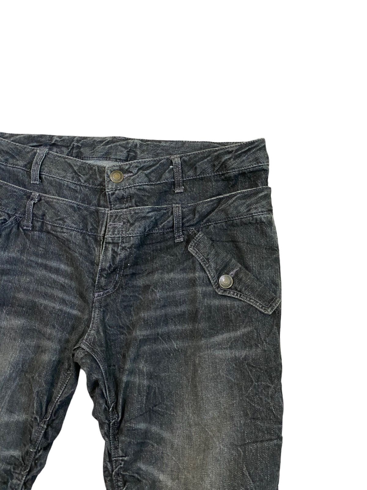 Japanese Brand Japan Denim Black Acid Wash Double Waist Stacked Denim Jeans Size US 35 - 5 Thumbnail