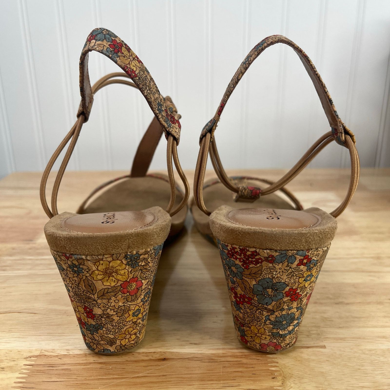 Other Style & Company Beige Floral T-Strap Wedge Slip On Slingback Size US 11 / IT 41 - 8 Thumbnail