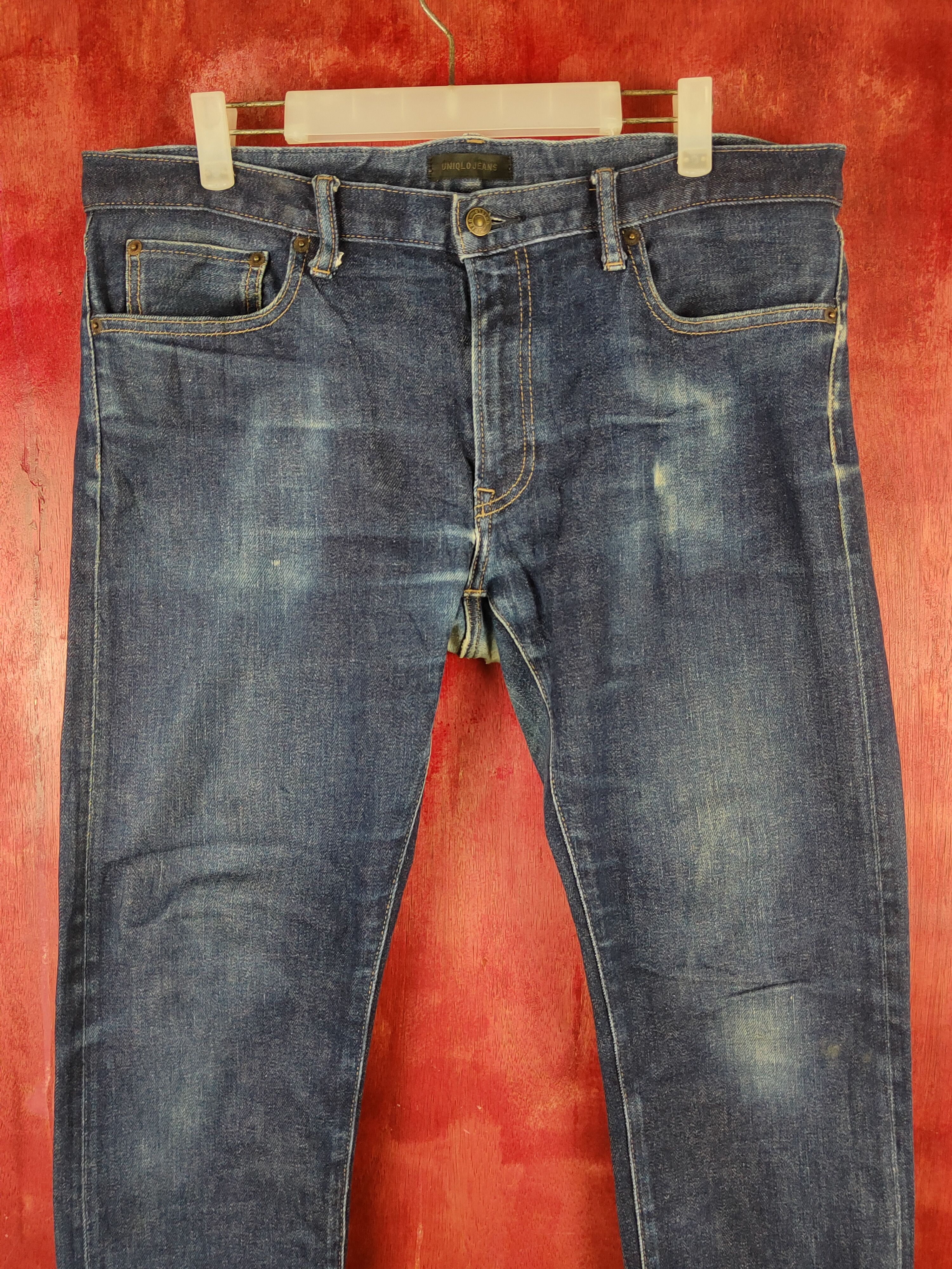 Japanese Brand Uniqlo Dark Blue Distressed Ripped Jeans #S1623 Size US 36 / EU 52 - 2 Thumbnail