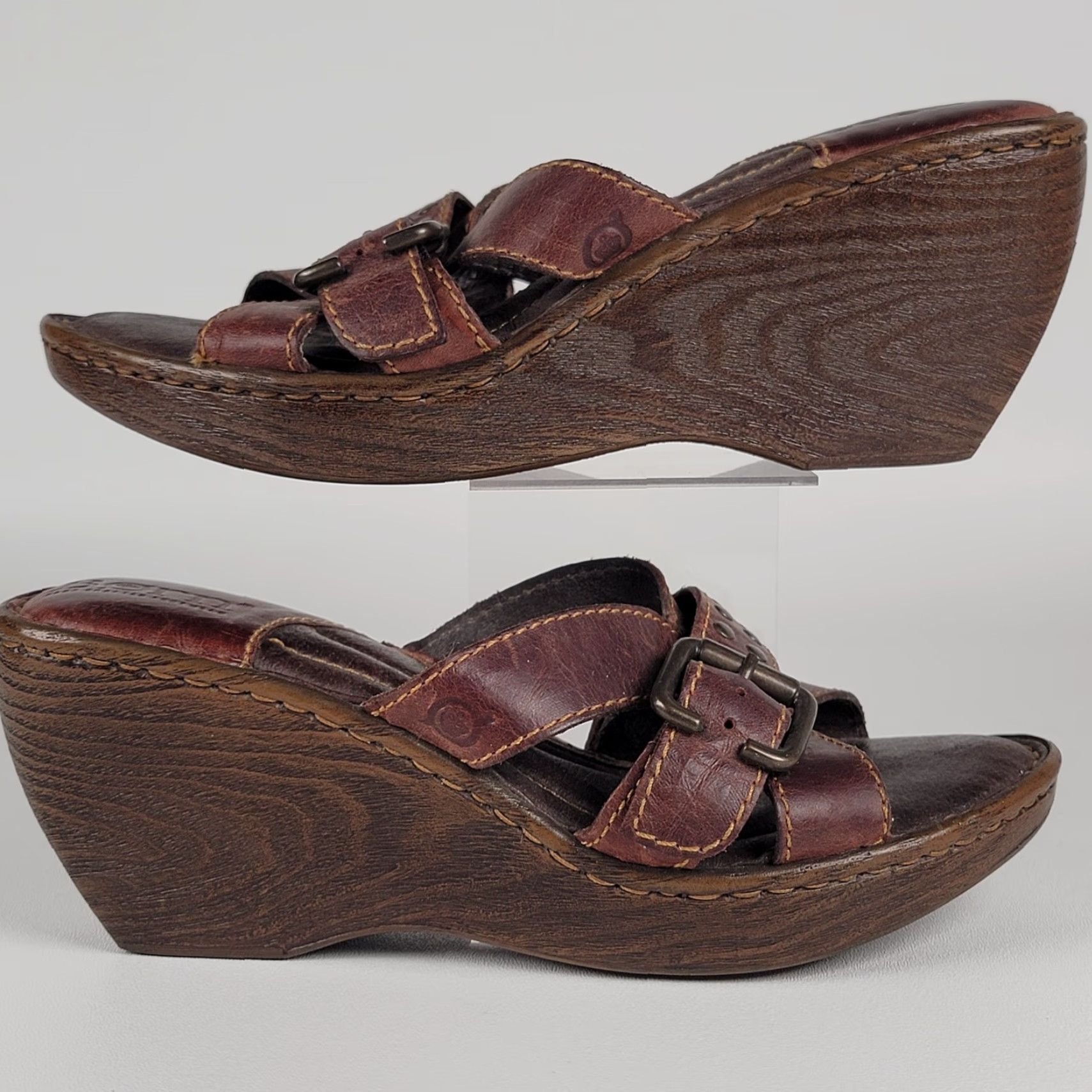 Born Born Brown Leather Criss Cross Studs Buckle Wedge Slide Sandals 38/ 7 US Size US 7 / IT 37 - 5 Thumbnail