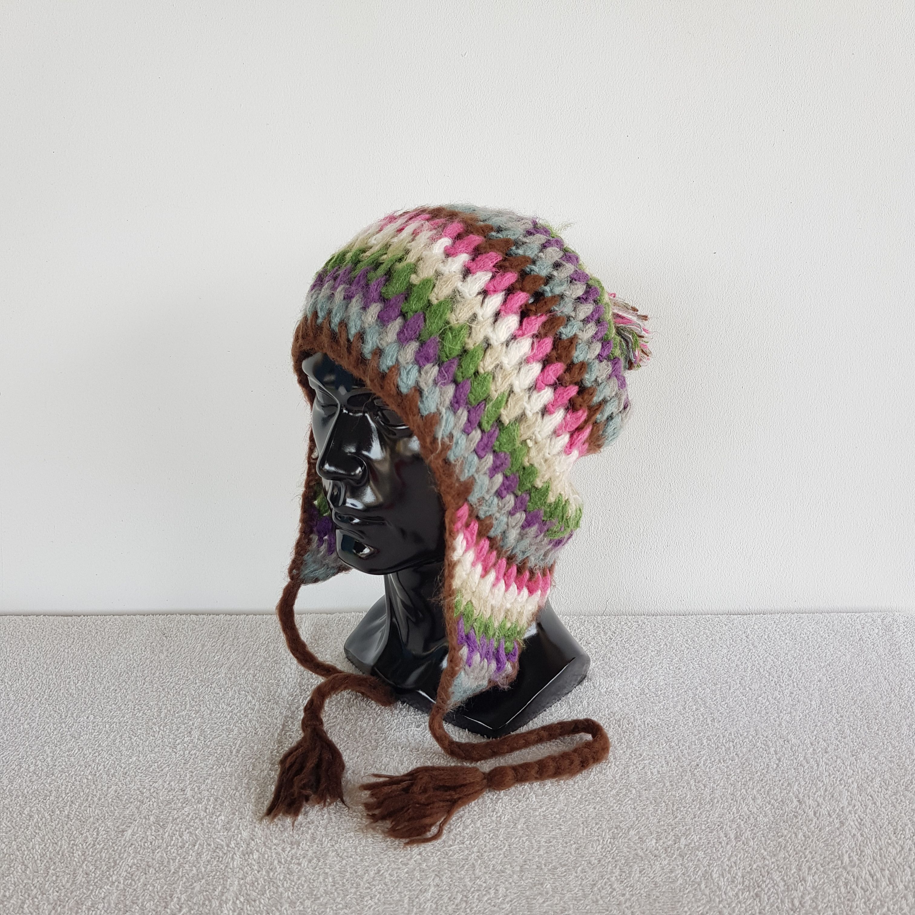 Other Vintage Japanese Earflap Beanie Ribbed Crochet Snow Cap Hat. Size ONE SIZE - 1 Thumbnail