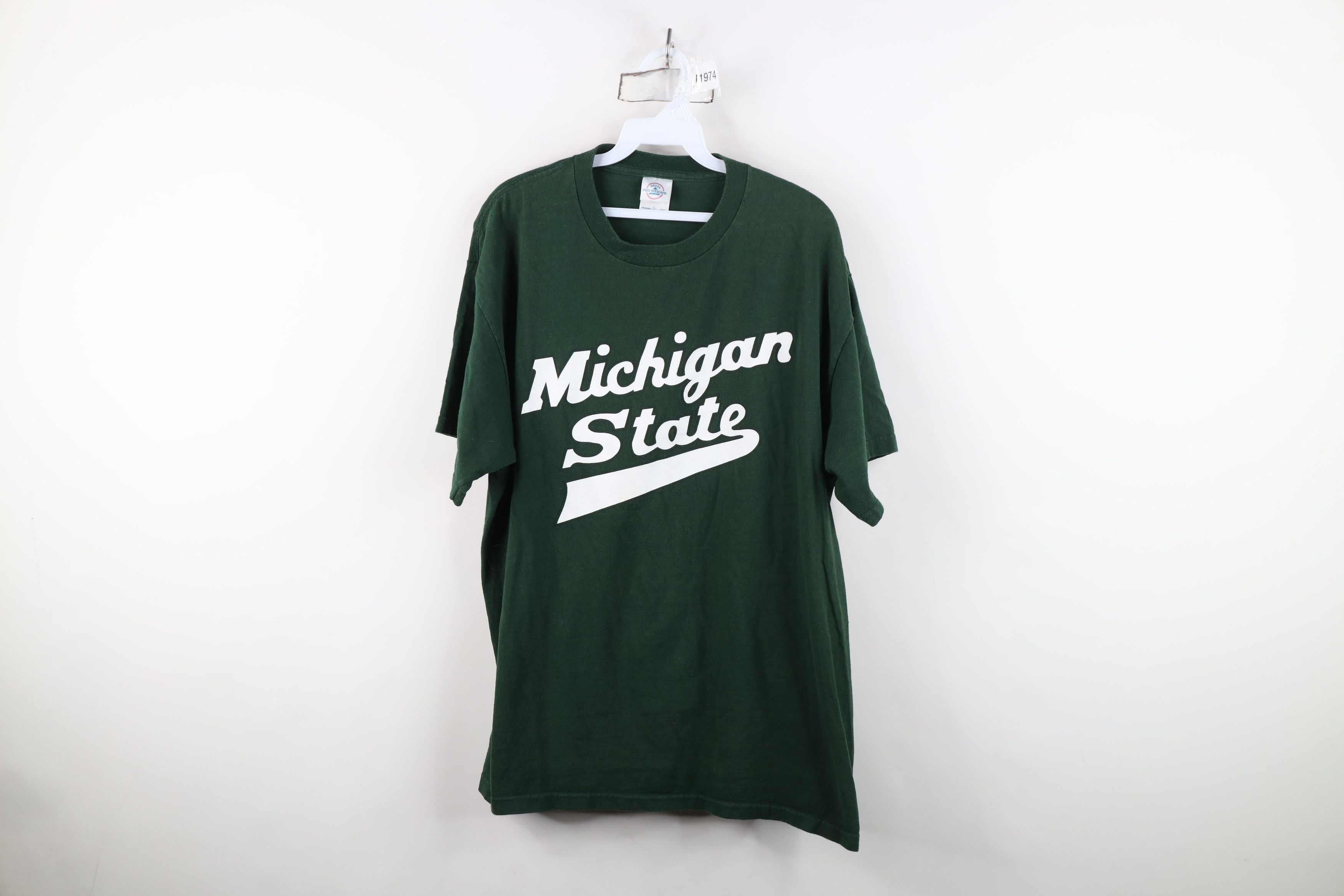 Vintage Vintage 90s Script Michigan State University T-Shirt Green Size US L / EU 52-54 / 3 - 1 Thumbnail
