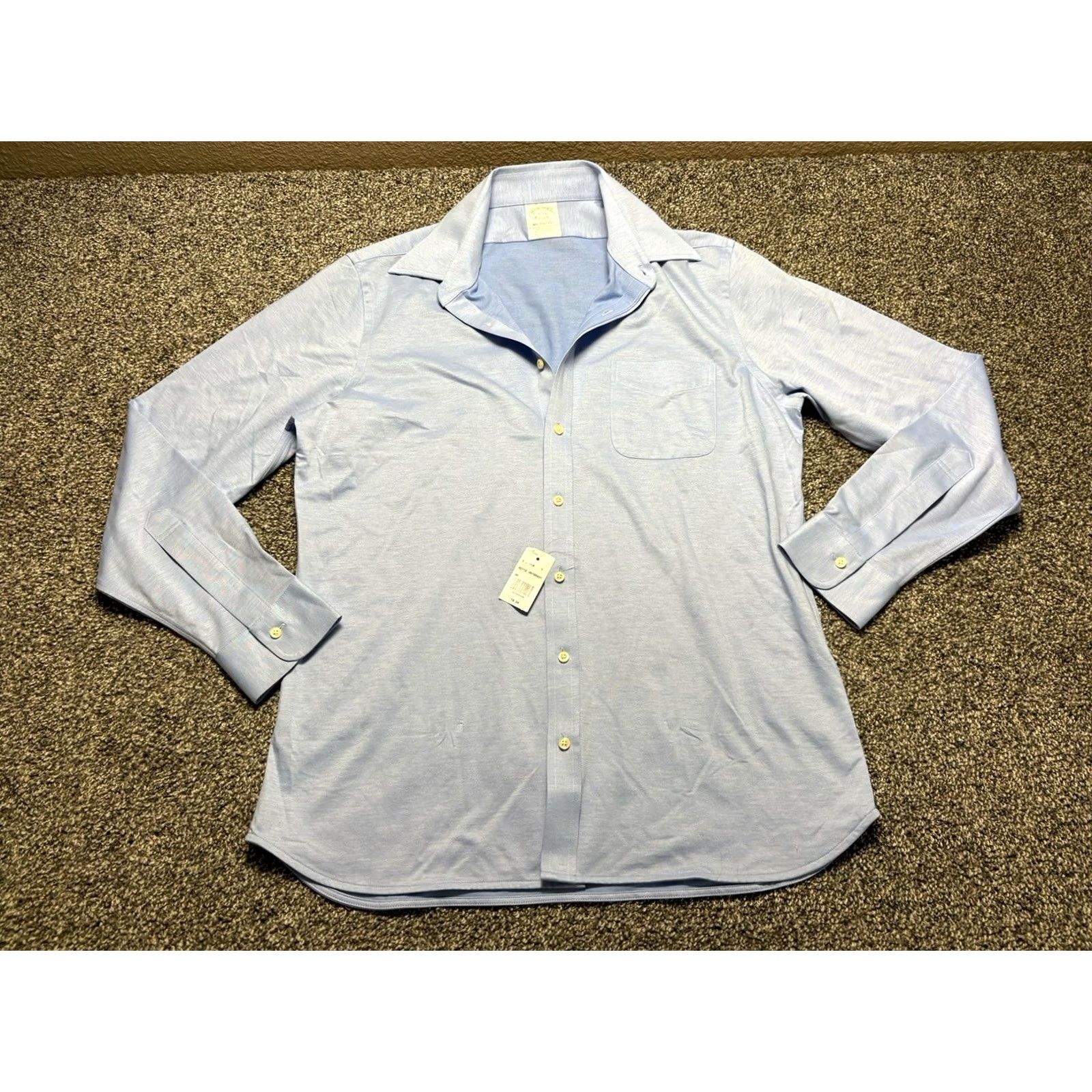 Brooks Brothers Brooks Brothers Milano Shirt Mens 16 Blue Button-Down Cotton Knit Dress Shirt Long Sleeve Size US L / EU 52-54 / 3 - 7 Thumbnail